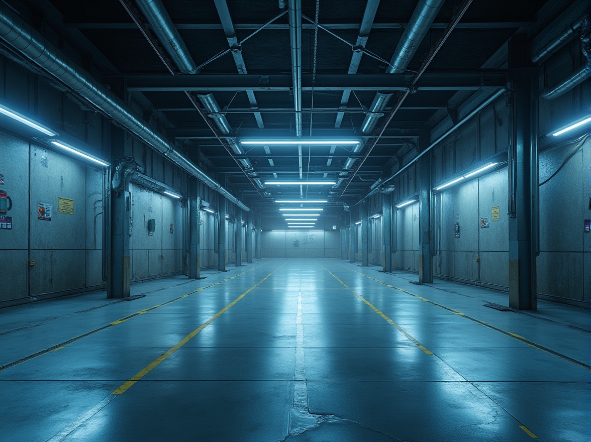 Prompt: Industrial area, functional design, modern architecture, steel beams, metal pipes, concrete floors, minimalist decor, LED lighting, futuristic atmosphere, urban landscape, cityscape, 3/4 composition, low-angle shot, dramatic shadows, cool tone color palette, clean lines, simplicity, functionality.