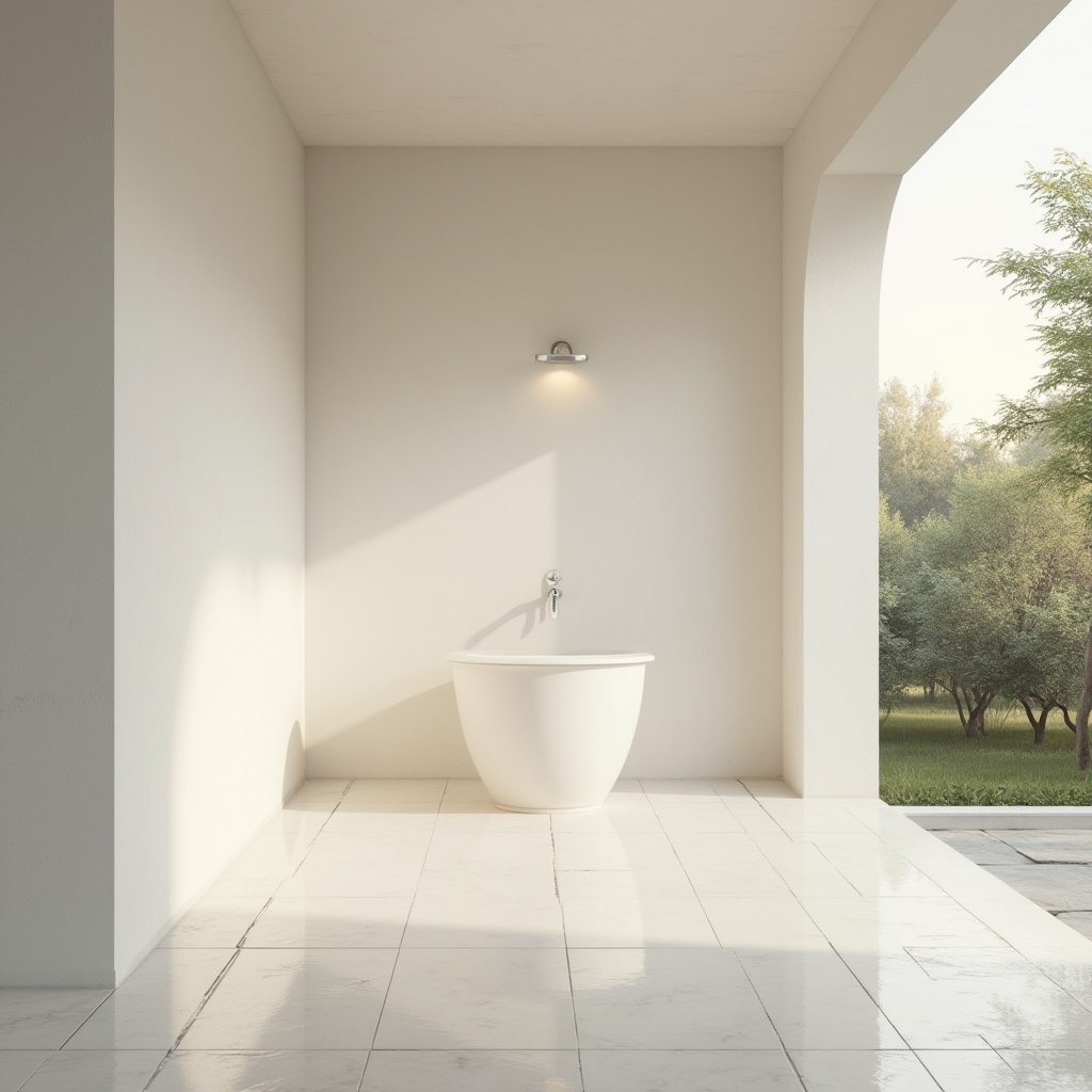 Prompt: Plaster material, architectural design, interior decoration, modern villa, minimalist style, white walls, smooth texture, subtle shine, indirect lighting, 3/4 composition, natural background, calm atmosphere, afternoon sun, soft focus, warm tone, realistic rendering, high-resolution details.