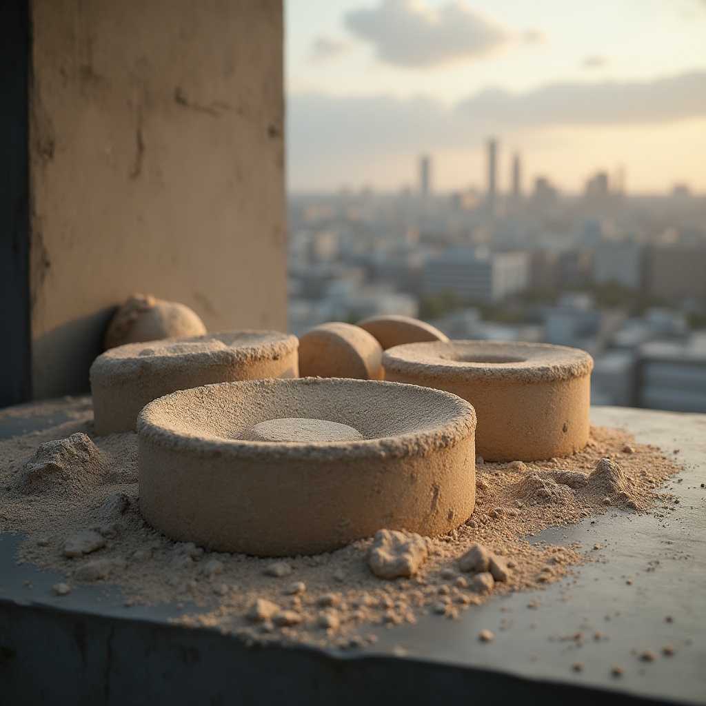 Prompt: Sand-casted materials, industrial design, product showcase, sleek metal table, minimalist background, warm studio lighting, macro shot, detailed texture, rough sandy surface, intricate patterns, modern architecture, brutalist style, urban setting, cityscape view, cloudy sky, subtle gradient, cinematic composition, high-contrast image, dramatic shadows.