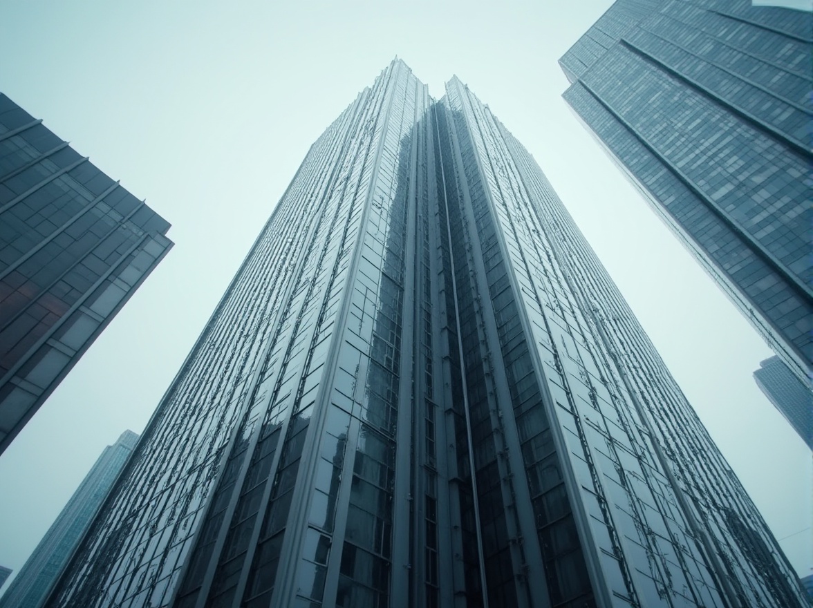 Prompt: Modern skyscraper, sleek silver façade, reflective glass windows, metallic sheen, minimalist design, urban landscape, cityscape, abstract composition, high-angle shot, dramatic lighting, cinematic mood, 3/4 view, low-key tone, luxurious atmosphere, polished steel accents, futuristic vibe, subtle gradient effect.