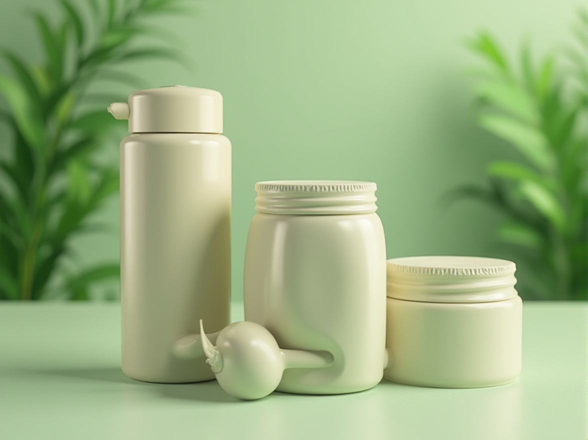 Prompt: Eco-friendly product design, sustainable materials, plastic alternatives, modern minimalist, 3D modeled, futuristic, sleek lines, metallic accents, recycled polyester fabric, biodegradable packaging, greenery background, natural light, close-up shot, shallow depth of field, pastel colors, soft focus, educational infographic.