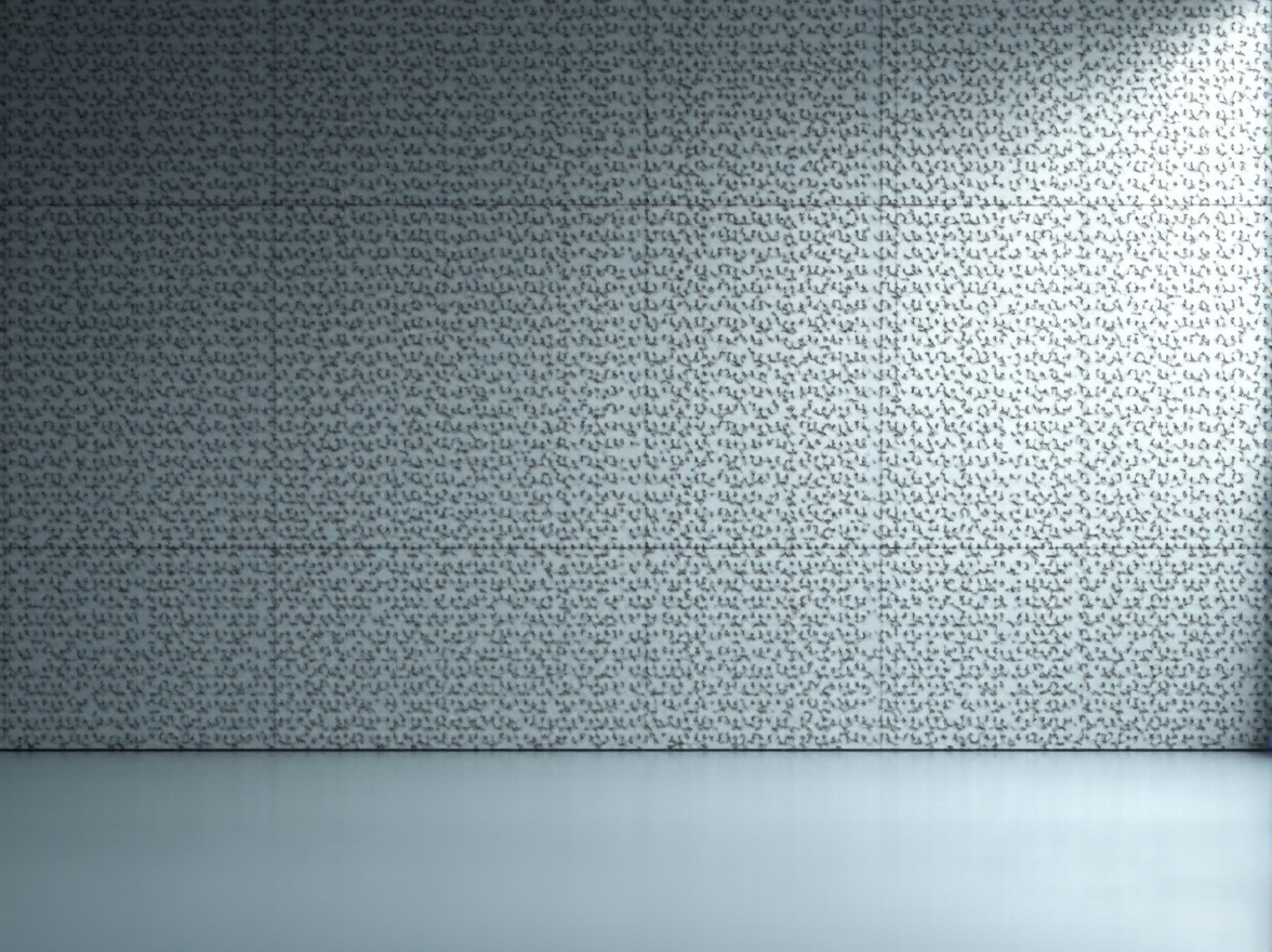 Prompt: Modern interior design, perforated metal wall decoration, geometric pattern, silver-gray color, metallic sheen, abstract background, 3/4 composition, low-angle shot, softbox lighting, minimalist style, empty space, futuristic atmosphere, high-tech material, sleek lines, urban landscape, cityscape, skyscraper, modern architecture.