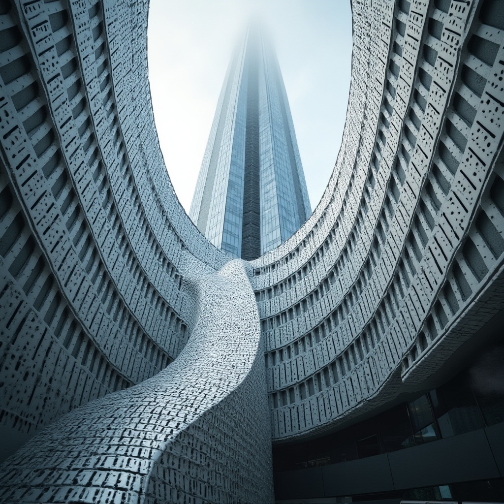 Prompt: Perforated metal, modern architecture, urban skyscraper, cityscape, sleek lines, geometric patterns, silver-gray tone, reflective surface, intricate details, industrial chic, futuristic vibe, high-contrast lighting, dramatic shadows, low-angle shot, minimalist composition.