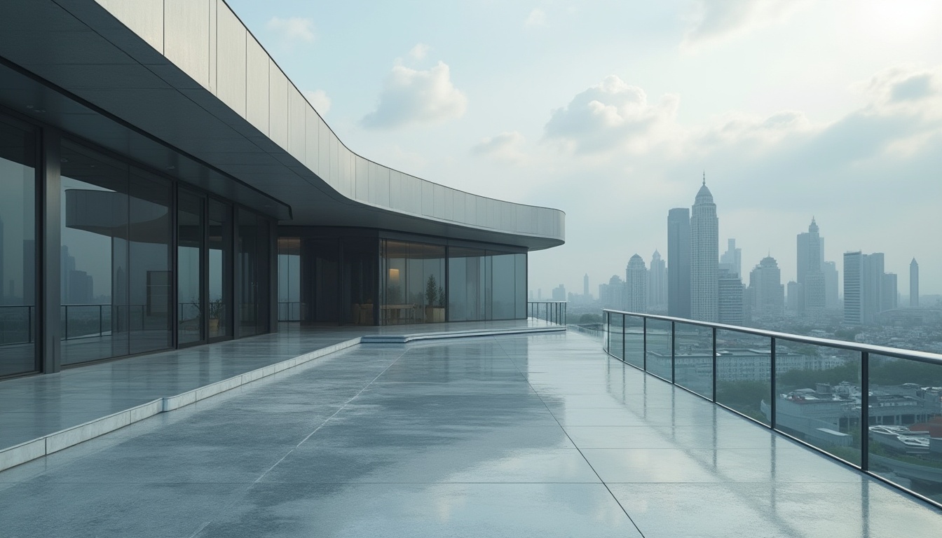 Prompt: Luxurious modern building, silver metallic exterior, sleek lines, minimalist design, urban cityscape, cloudy day, soft natural light, shallow depth of field, abstract composition, subtle reflections on glass surfaces, polished concrete floors, silver accents on handrails, futuristic atmosphere, cinematic mood, 3/4 camera angle, low-key lighting.