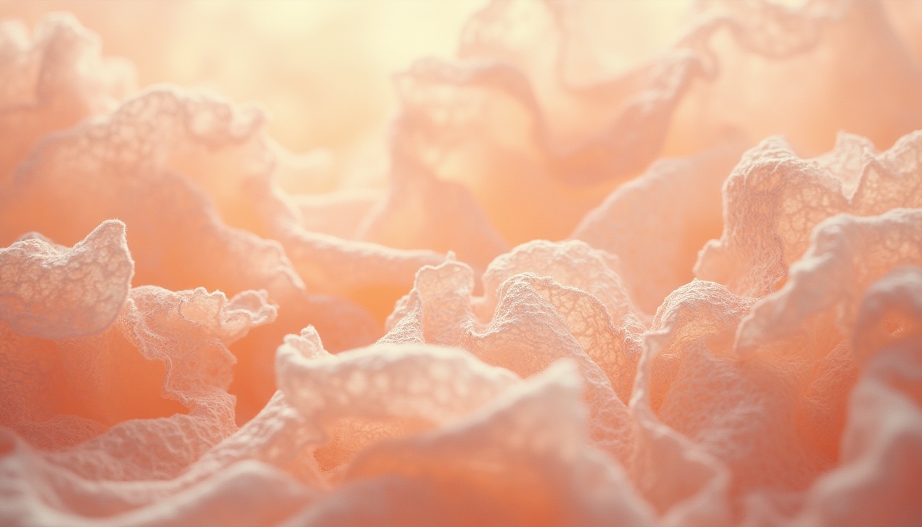 Prompt: Soft peach tone, pastel color palette, warm lighting, gentle gradient, feminine touch, delicate lace, flowing chiffon, ruffles, romantic atmosphere, whimsical details, vintage accents, ornate patterns, elegant curves, luxurious fabrics, soft focus, shallow depth of field, dreamy quality, ethereal mood, airy composition.