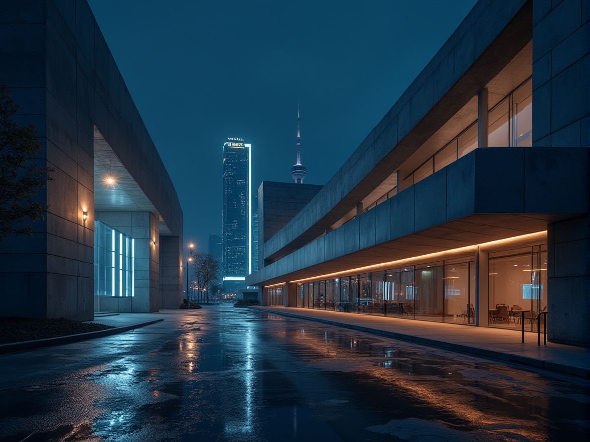 Prompt: Modern architecture, sleek lines, minimalism, futuristic vibe, La Vaccrete building material, smooth texture, geometric shapes, abstract patterns, urban cityscape, night scene, neon lights reflecting off glass surfaces, puddles on the pavement, shallow depth of field, dramatic lighting, cinematic composition, 3/4 view, low-angle shot, dark tone, mysterious ambiance.