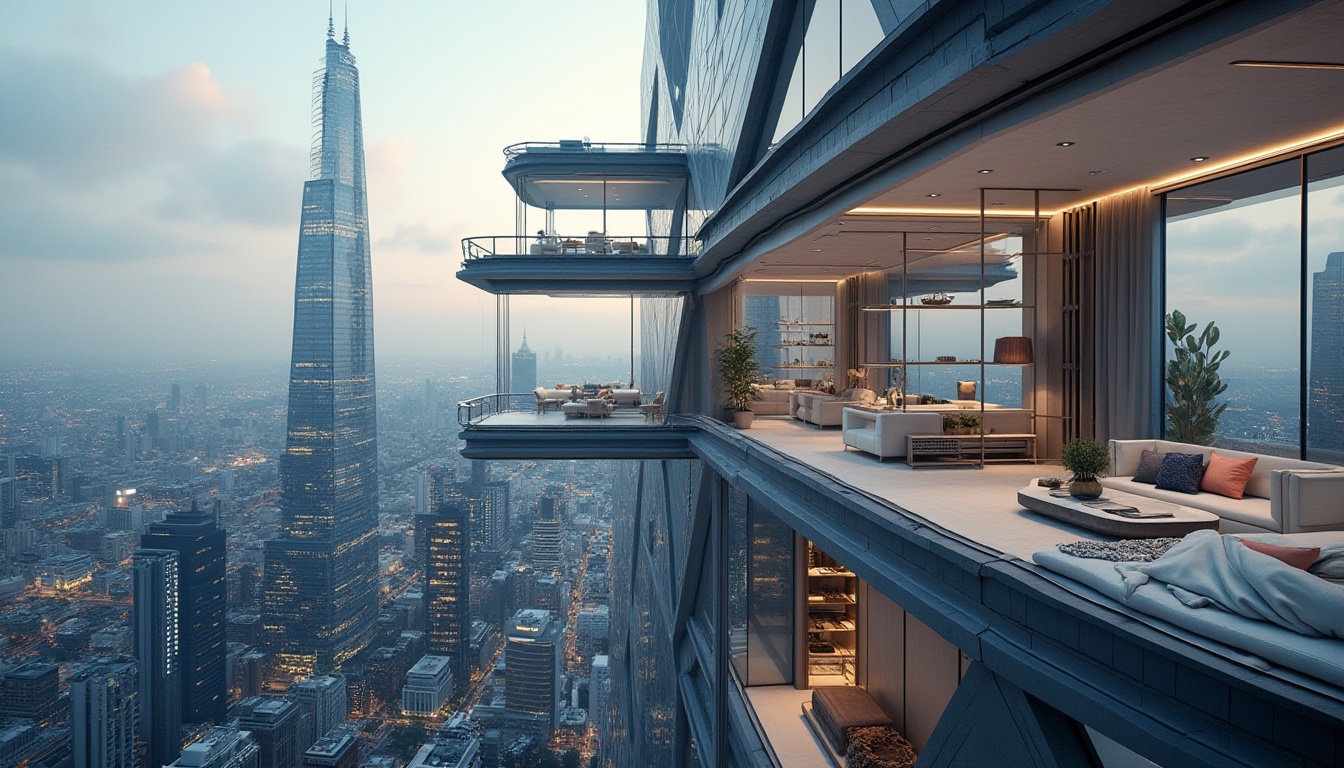 Prompt: Modern minimalist skyscraper, sleek glass exterior, metallic accents, angular architecture, optimized interior layout, maximized natural light, open floor plan, modular furniture, hidden storage compartments, smart home system integration, futuristic ambiance, cityscape background, birds-eye view, high-contrast lighting, cinematic composition, 3/4 shot, shallow depth of field.