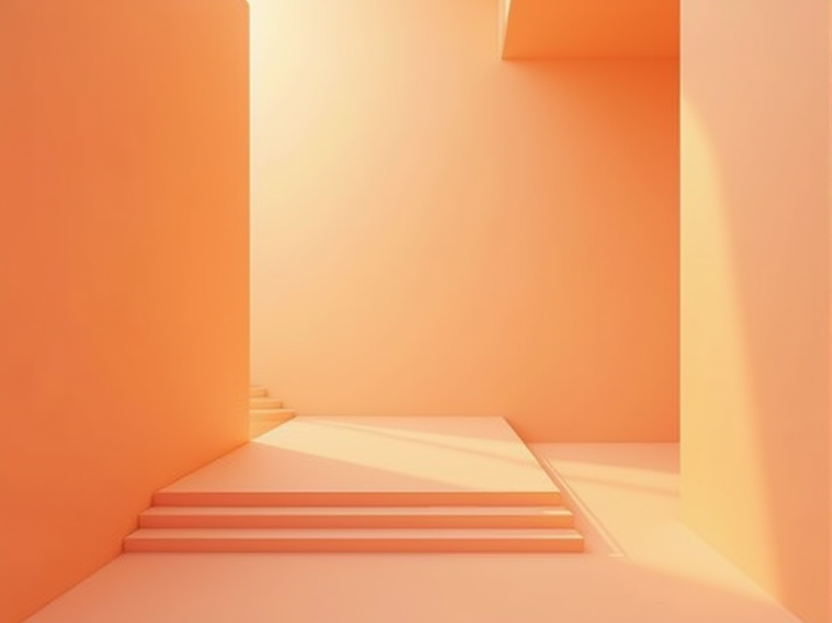 Prompt: Vibrant apricot color, warm tone, pastel hue, gentle gradient, soft focus, modern design, minimalistic composition, 3/4 view, flat lay, abstract background, subtle texture, creative typography, futuristic feel, trendy aesthetic, product design, interior design, packaging design, apricot-colored walls, sleek lines, futuristic architecture, neon lights, urban landscape.