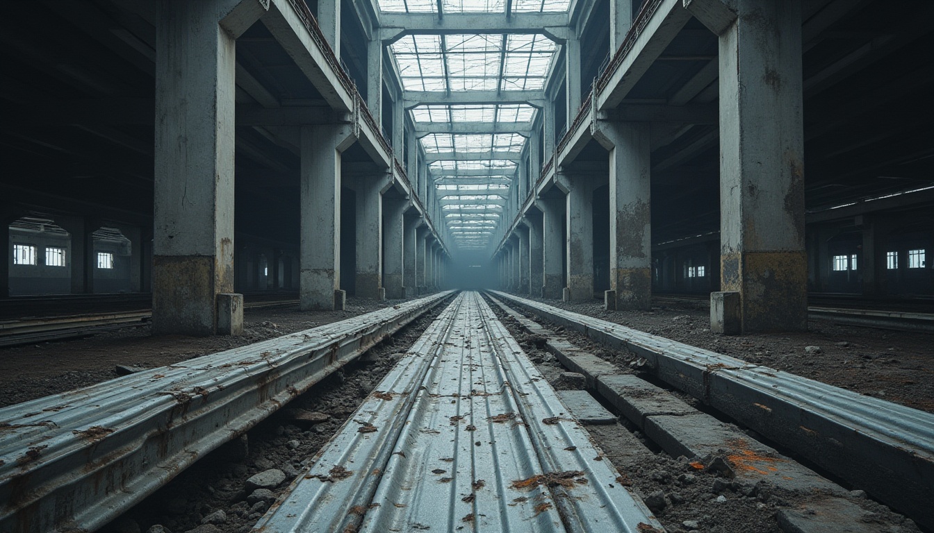 Prompt: Galvanized steel, metallic texture, silver-gray color, rust-resistant, industrial background, urban landscape, construction site, factory setting, corrugated iron sheet, modern architecture, brutalist style, abandoned warehouse, dramatic lighting, high contrast, cinematic composition, low-angle shot, gritty atmosphere.