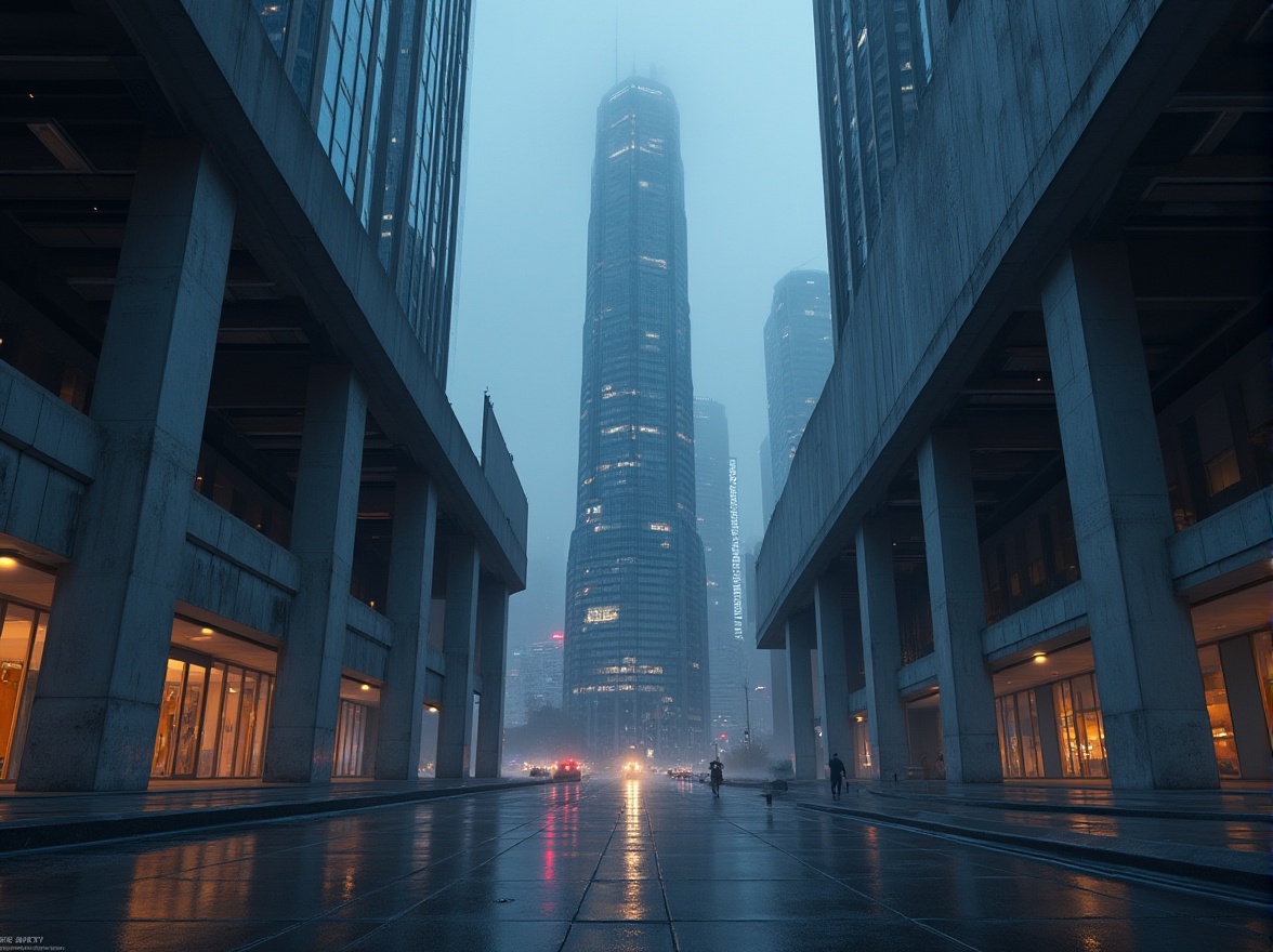 Prompt: Modern architecture, sleek skyscraper, steel beams, reinforced concrete columns, glass facade, reflective windows, angular lines, minimalist design, urban cityscape, nighttime, neon lights, foggy atmosphere, dramatic shadows, cinematic composition, low-angle shot, symmetry, geometric shapes, industrial materials, metallic texture.