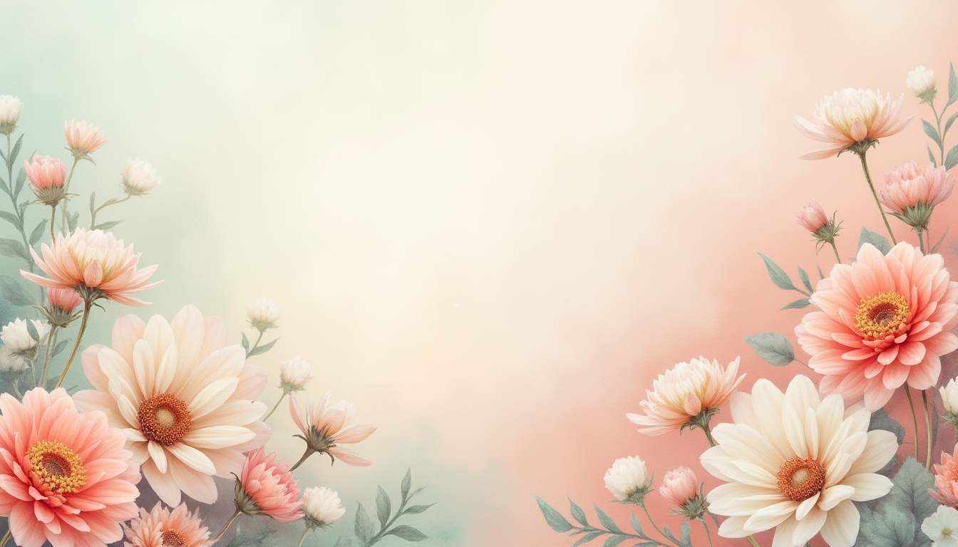 Prompt: Harmonious color palette, pastel hues, soft peach, creamy whites, gentle mint, blush pinks, warm beige, rich turquoise, bold coral, metallic gold accents, iridescent finishes, subtle gradient effects, ombre shading, delicate florals, watercolor textures, dreamy atmosphere, whimsical composition, 3/4 view, soft focus, natural lighting.