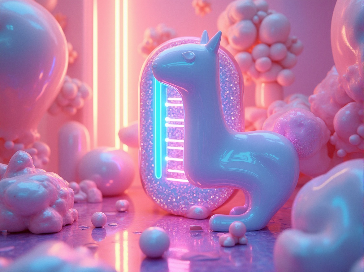 Prompt: Vibrant color palette, pastel hues, neon accents, bold typography, creative composition, abstract shapes, futuristic backdrop, sleek lines, metallic materials, reflective surfaces, 3D rendering, high contrast, avant-garde style, artistic expression, experimental design, innovative mood board, eclectic inspiration, modern aesthetic.