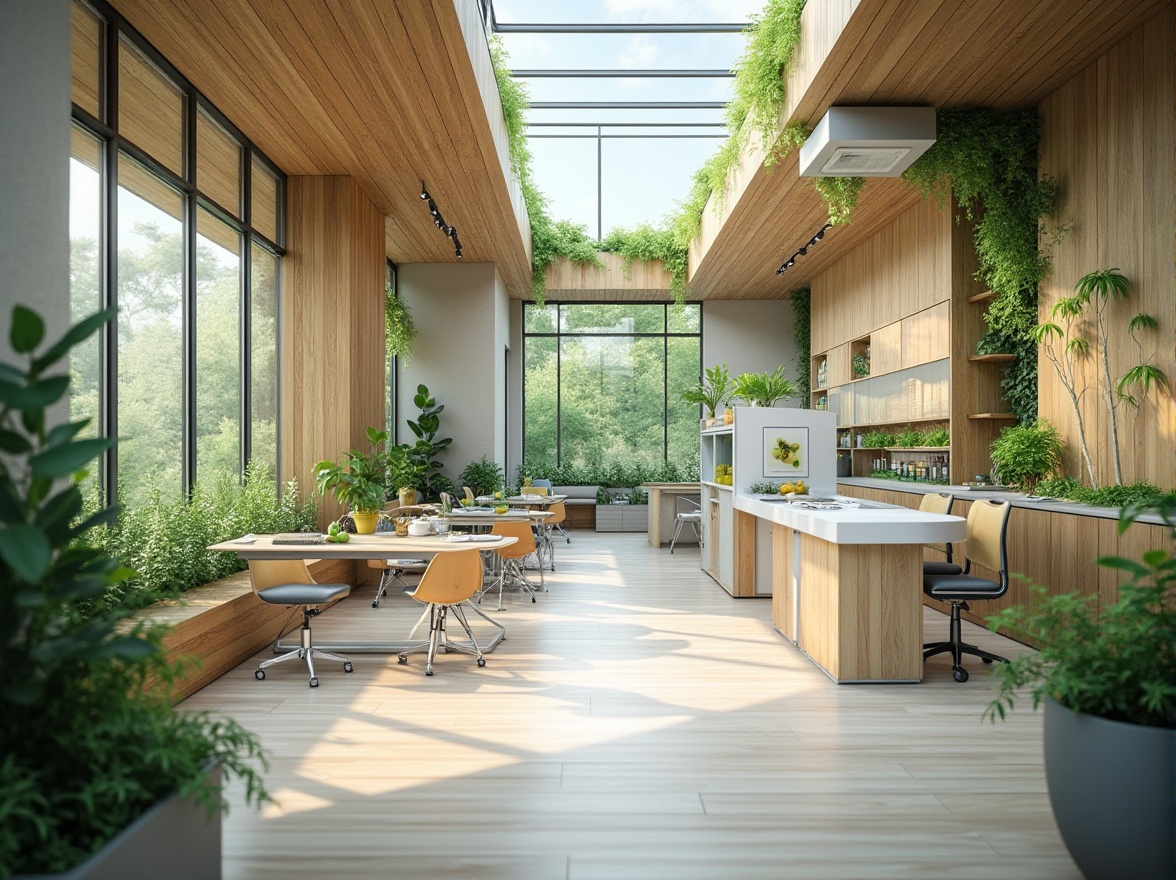 Prompt: Sustainable dental clinic, modern architecture, eco-friendly materials, natural light, solar panels, green roof, recycling symbols, minimal waste, energy-efficient equipment, bamboo flooring, reclaimed wood accents, living walls, air purification system, ergonomic furniture, calming color scheme, open layout, collaborative workspaces, patient-centric design, noise reduction, acoustic comfort, soft indirect lighting, 3/4 composition, shallow depth of field.