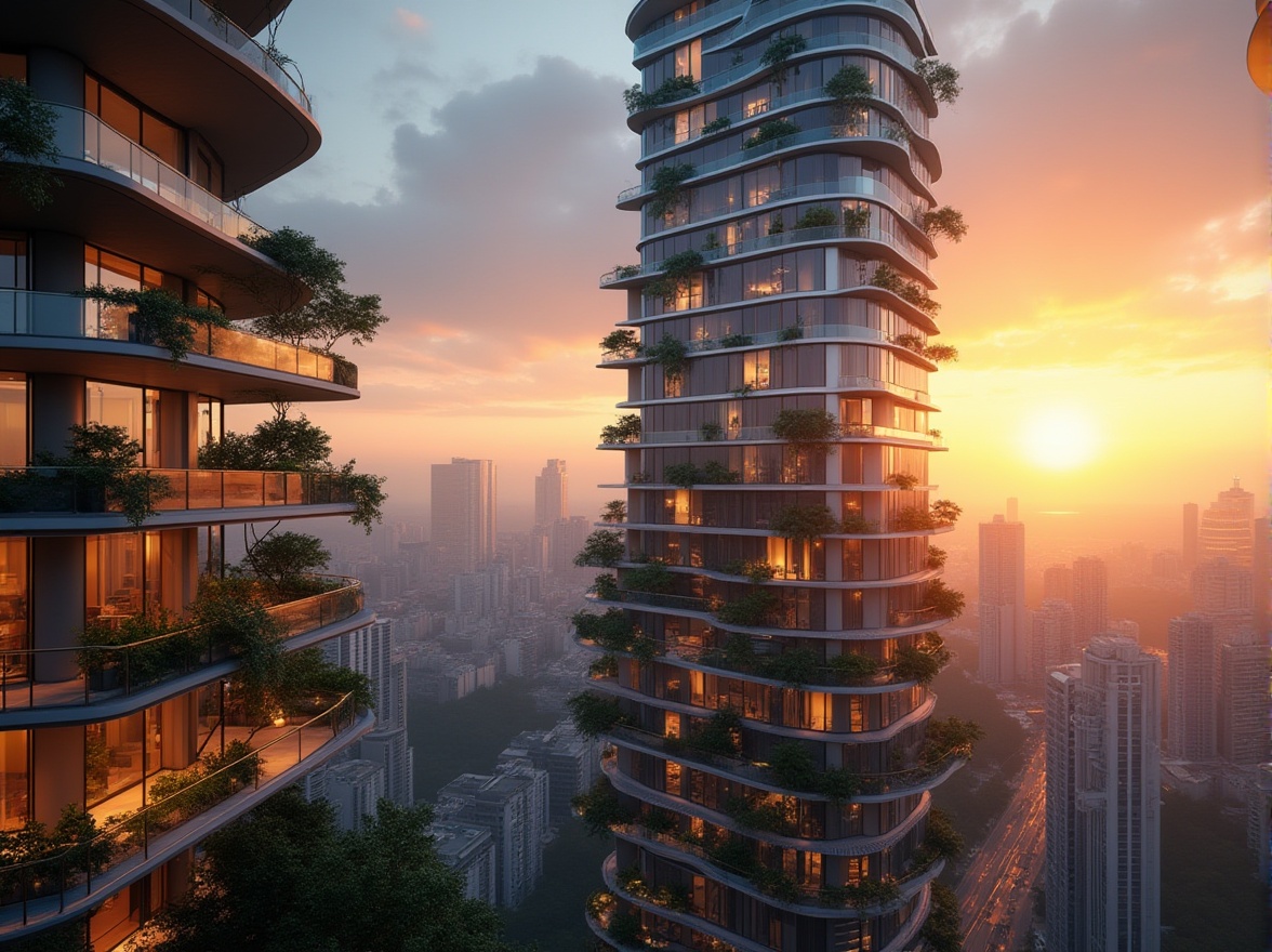 Prompt: Tower, skyscraper, modern architecture, cityscape, urban landscape, sunset time, warm orange hue, sleek metallic exterior, glass windows, LED lights, rooftop garden, lush greenery, steel beams, concrete foundation, intricate details, dramatic shadows, cinematic composition, low-angle shot, atmospheric perspective, realistic rendering.