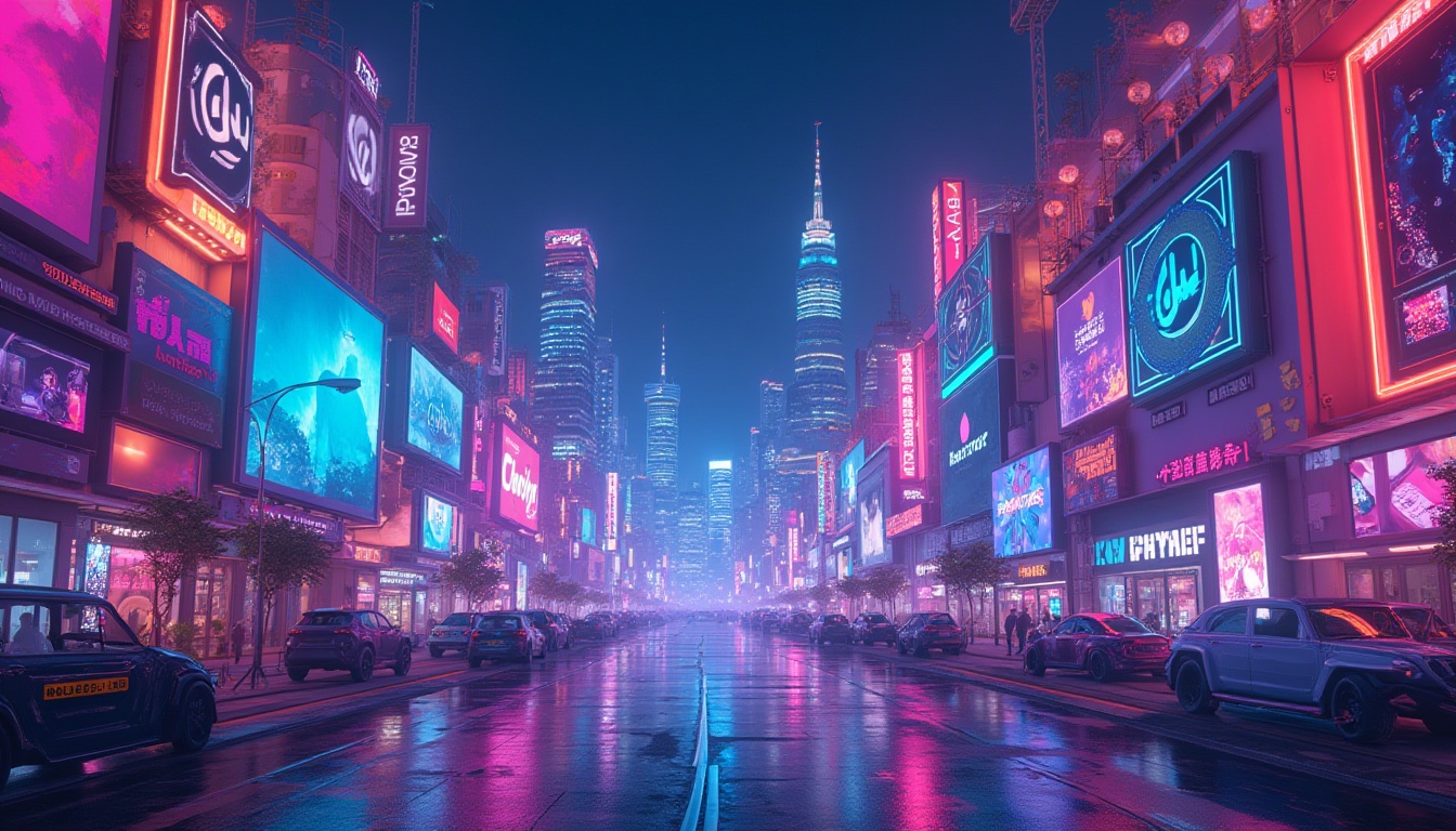 Prompt: Vibrant colorful design, modern artistic style, pastel hues, neon accents, glowing gradient effects, abstract shapes, intricate patterns, futuristic cyberpunk atmosphere, dark blue and purple nightsky, cityscape with sleek skyscrapers, holographic advertisements, retro-futuristic aesthetic, 3D rendered illustration, dramatic lighting, bold composition.