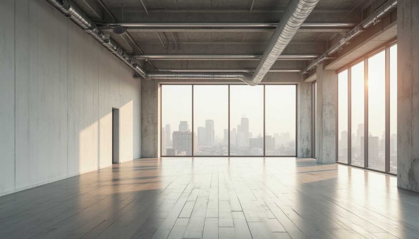 Prompt: Minimalist architecture, modern building, concrete structure, large glass windows, steel frames, industrial materials, exposed pipes, polished wooden floors, white walls, simple lines, geometric shapes, empty space, natural light, urban cityscape, morning sun, soft shadows, 3/4 composition, low-angle shot.