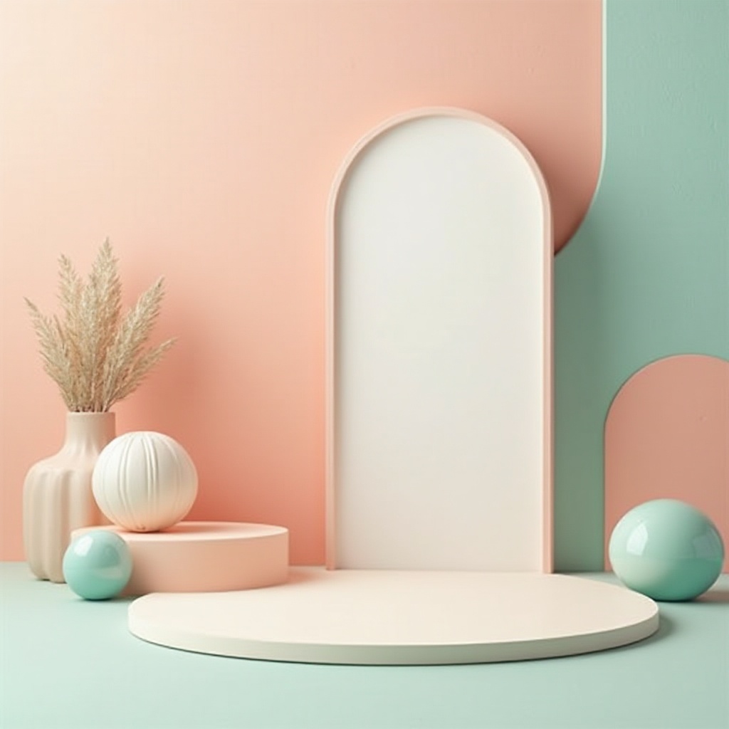 Prompt: Colorful design concept, cohesive color palette, modern minimalist background, pastel pink, soft peach, creamy white, rich turquoise, bold coral, gentle mint, subtle gold accents, geometric shapes, clean lines, elegant typography, 3D composition, futuristic ambiance, atmospheric lighting, shallow depth of field, artistic rendering, high contrast, vibrant saturation.