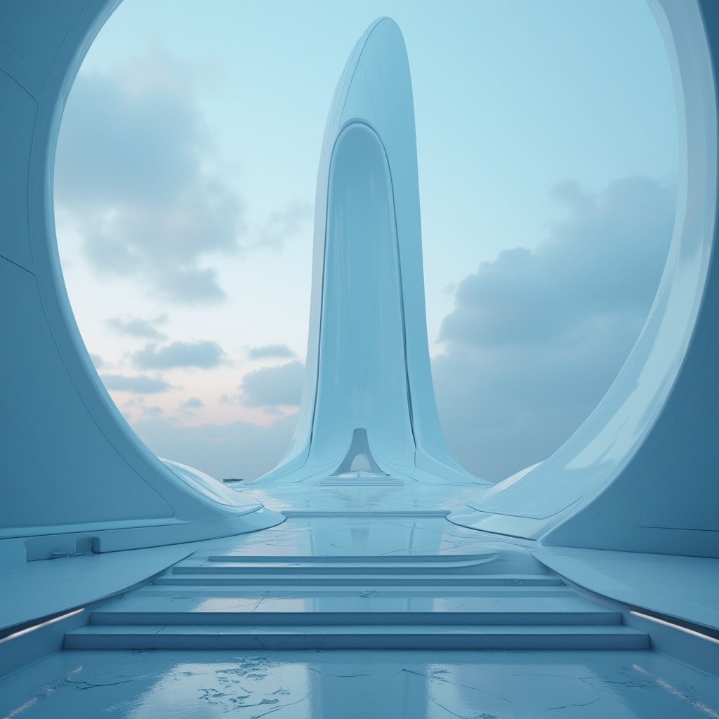 Prompt: Calming atmosphere, Azure color palette, soft pastel hues, gentle gradient effect, futuristic design, sleek lines, minimalist composition, subtle texture, metallic accents, LED lights, modern architecture, skyscraper, cityscape, dusk, cloudy sky, ambient occlusion, 3D rendering, cinematic lighting, wide-angle lens.