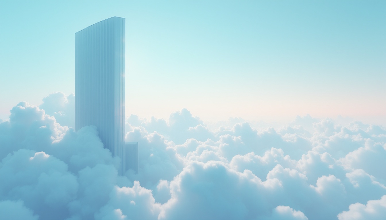 Prompt: Azure inspired color palette, calming atmosphere, gradient background, soft pastel hues, gentle cloud textures, minimalist composition, 3/4 view, warm lighting, subtle shadows, futuristic feel, sleek lines, metallic accents, modern architecture, cityscape, skyscraper, panoramic view, serene mood, peaceful ambiance, ambient occlusion.