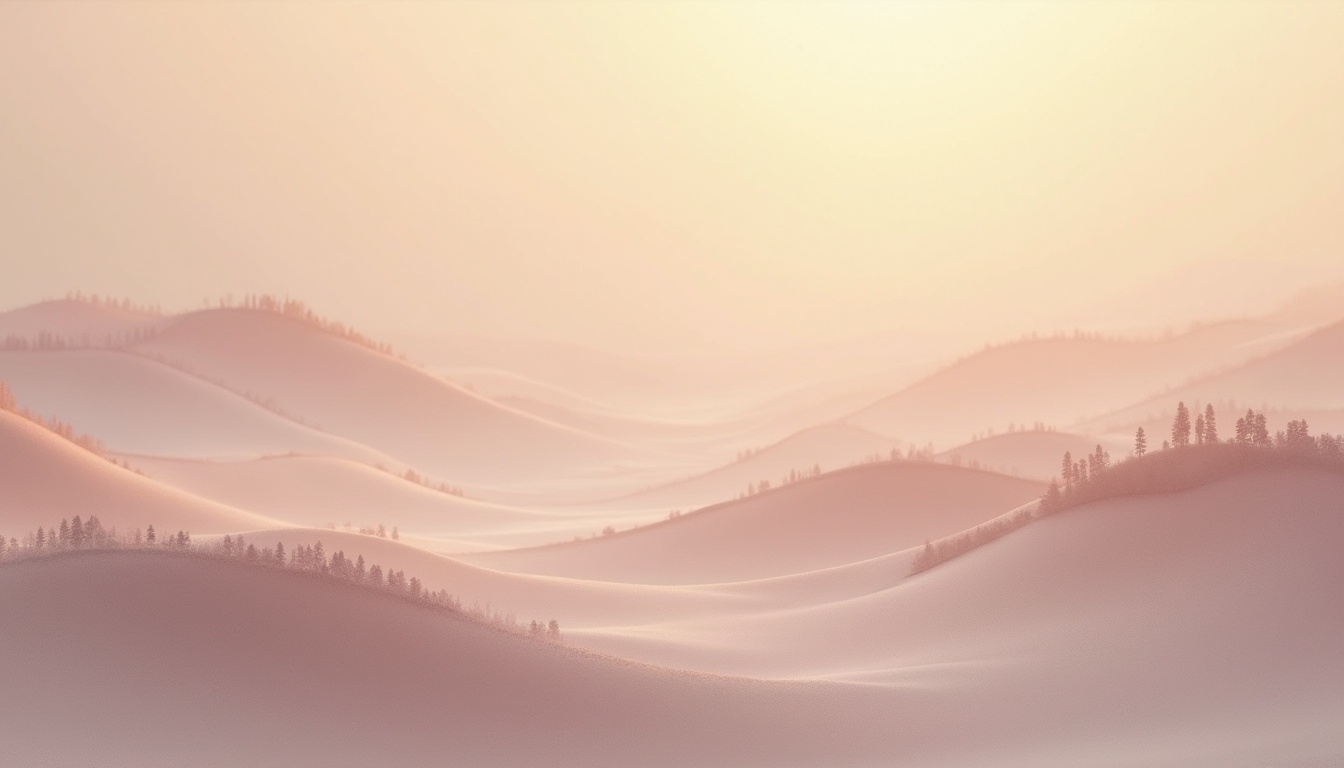 Prompt: Cohesive color palette, pastel hues, soft gradient, calming atmosphere, gentle blend, warm beige, creamy whites, dusty pinks, mauve accents, subtle golden highlights, delicate texture, natural material, earthy tones, serene landscape, misty morning, soft focus, dreamy ambiance, warm lighting, cinematic mood.