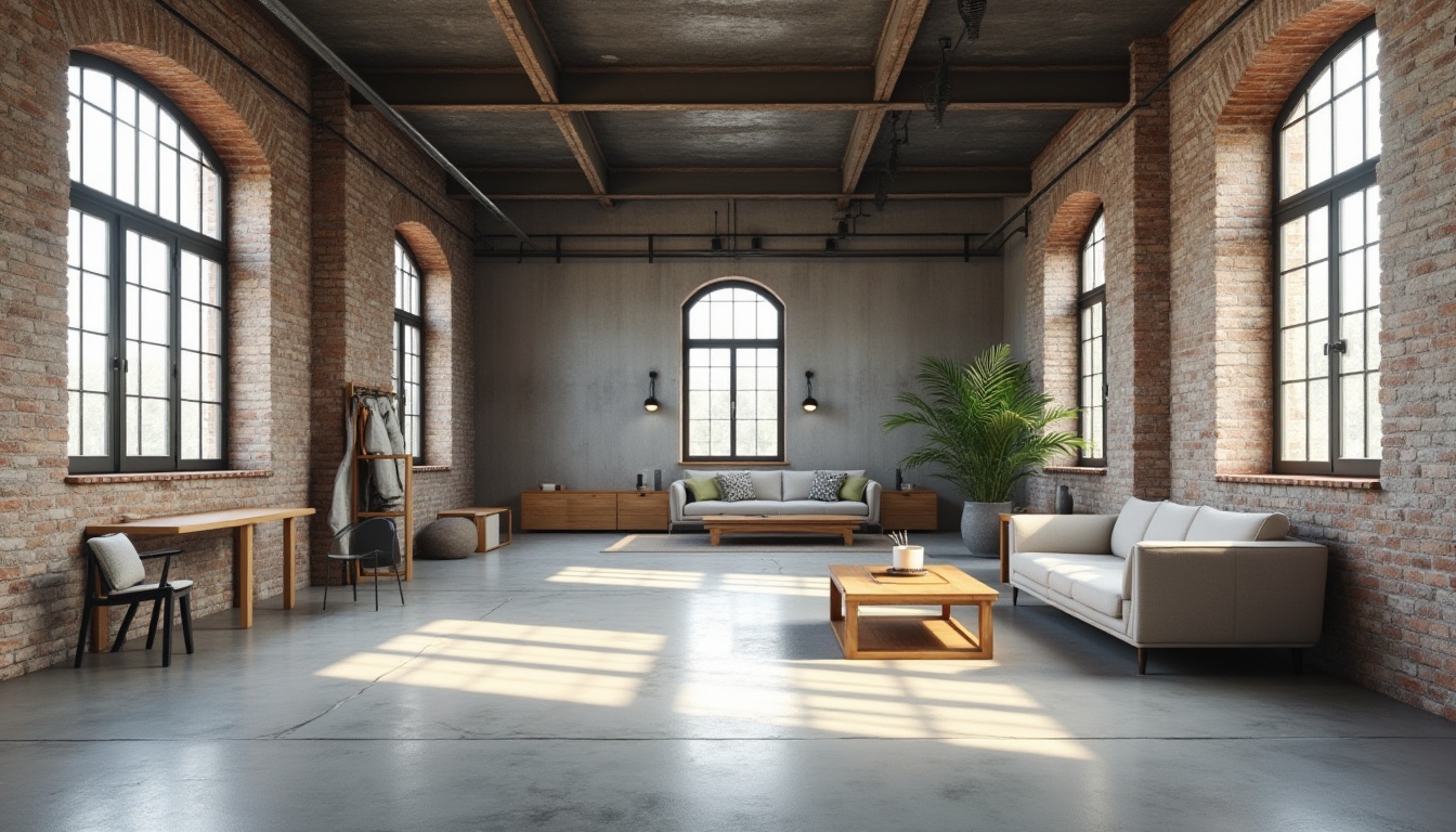 Prompt: Minimalist interior, industrial materials, exposed brick walls, polished concrete floors, metal beams, reclaimed wood accents, functional furniture, simple color palette, natural light, large windows, geometric shapes, clean lines, minimal ornamentation, functional simplicity, modernist aesthetic, 1/1 composition, high-contrast lighting, detailed textures, subtle shadows.