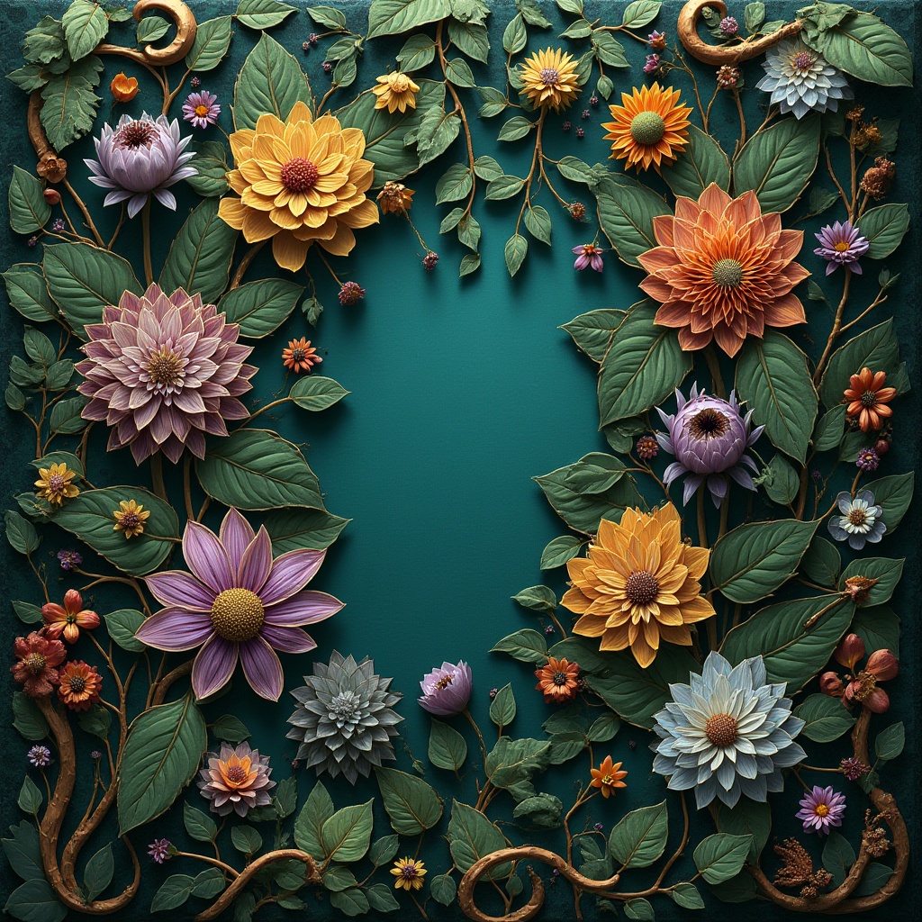 Prompt: Intricate botanical illustrations, ornate typography, flowing curves, luxurious fabrics, rich jewel tones, emerald green, sapphire blue, amethyst purple, golden yellow, copper accents, soft warm lighting, shallow depth of field, 1/1 composition, realistic textures, ambient occlusion.