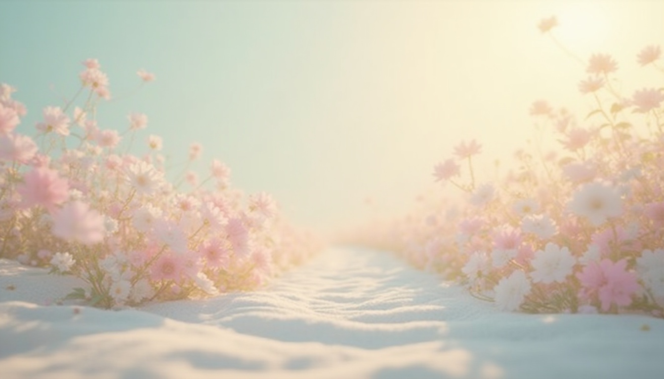 Prompt: Soft pastel hues, calming atmosphere, gentle gradient transitions, warm beige backgrounds, rich turquoise accents, creamy whites, soothing lavender tones, natural wood textures, subtle golden highlights, earthy terracotta shades, delicate petal pinks, serene blue-greens, misty morning light, shallow depth of field, 1/2 composition, realistic renderings, ambient occlusion.