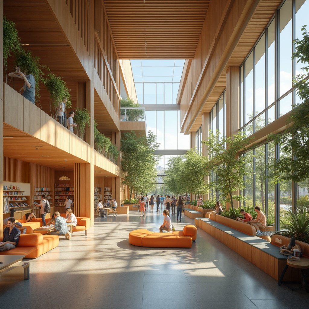 Prompt: Vibrant community center, open atrium, natural light, wooden accents, comfortable seating areas, cozy reading nooks, collaborative workspaces, interactive exhibits, public art installations, green walls, living roofs, modern minimalist architecture, floor-to-ceiling windows, sliding glass doors, warm color scheme, soft ambient lighting, shallow depth of field, 2/3 composition, panoramic view, realistic textures, ambient occlusion.