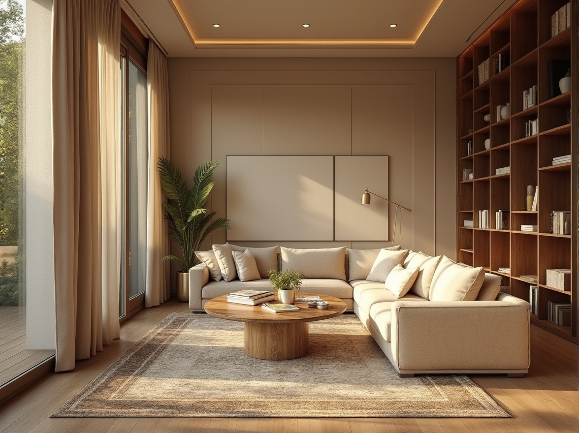 Prompt: Luxurious living room, plush velvet sofa, soft cotton throw pillows, natural linen upholstery, rich wood accents, subtle patterned rugs, warm beige walls, cozy reading nook, floor-to-ceiling windows, abundant natural light, warm golden lighting, 1/1 composition, shallow depth of field, realistic fabric textures, ambient occlusion.