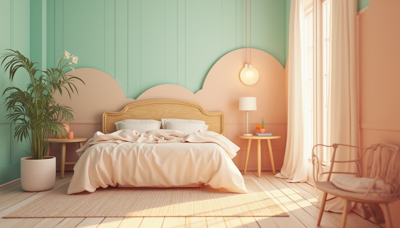 Prompt: Vibrant pastel hues, soft peach tones, calming mint greens, creamy whites, rich wood accents, natural textures, earthy terracotta, serene blue skies, warm golden lighting, shallow depth of field, 1/2 composition, intimate close-ups, realistic reflections, ambient occlusion.