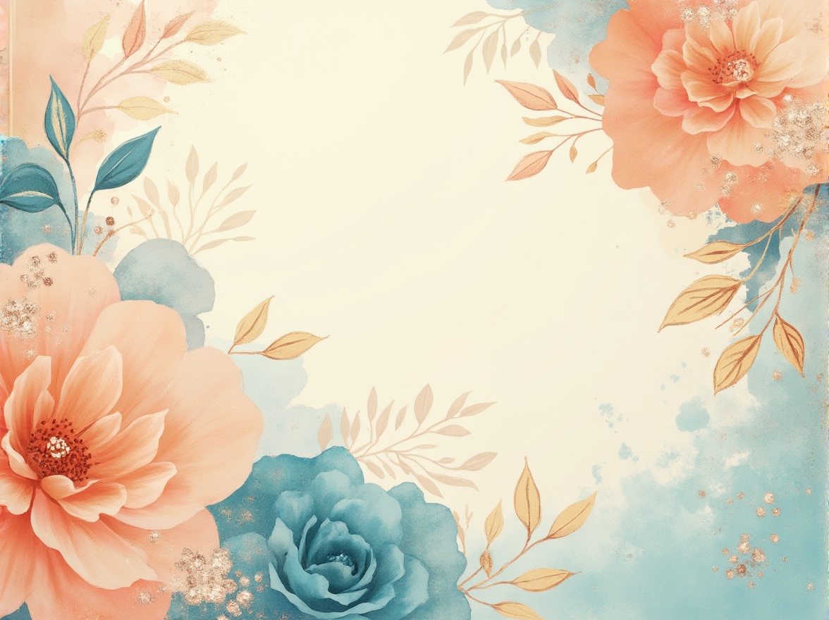 Prompt: Vibrant artistic composition, warm beige background, soft peach accents, calming blue undertones, rich turquoise highlights, creamy white textures, subtle golden metallic sheen, elegant black outlines, delicate watercolor effects, whimsical hand-drawn elements, natural earthy tones, soothing pastel hues, gentle ombre transitions, 1/2 composition, dreamy ethereal atmosphere, warm soft focus.