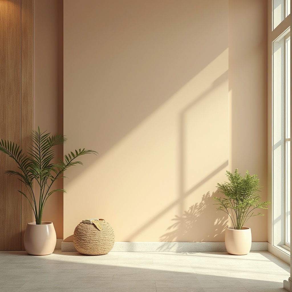 Prompt: Soft peach tones, creamy whites, warm beige, rich wood accents, natural stone textures, earthy brown hues, gentle mint greens, calming blues, soft golden lighting, atmospheric mist, shallow depth of field, 2/3 composition, symmetrical balance, realistic rendering, subtle gradient effects.