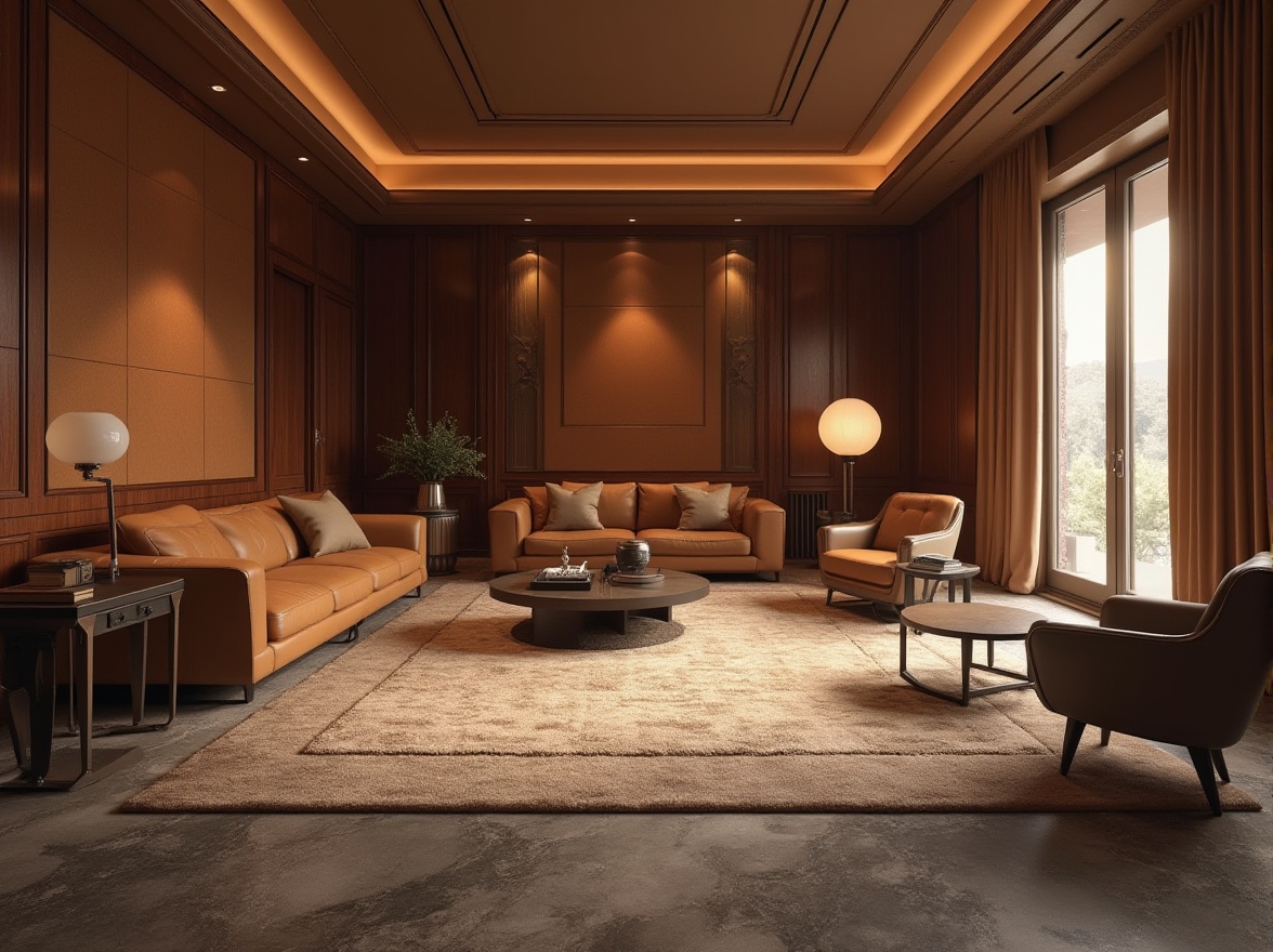 Prompt: Luxurious interior design, high-end material finishes, polished metal accents, rich wood tones, supple leather upholstery, velvety soft carpets, subtle texture contrasts, sophisticated color palette, ambient warm lighting, shallow depth of field, 3/4 composition, realistic renderings, detailed normal maps.