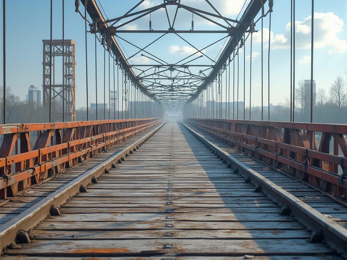 Prompt: Rugged steel bridges, weathered wooden decks, reinforced concrete piers, durable asphalt roadways, sturdy cable suspensions, rust-resistant metal railings, high-strength bolt connections, water-repellent coatings, UV-resistant paint finishes, salt-scratch resistant surfaces, robust drainage systems, erosion-control geomembranes, wind-resistant structural designs, seismic-proof foundations, load-testing simulations, safety-compliant handrails, anti-skid surfacing treatments, corrosion-protected rebar reinforcements.