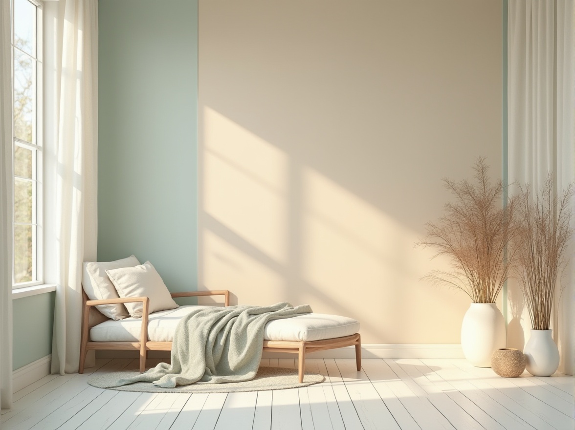 Prompt: Soft pastel hues, calming atmosphere, serene ambiance, gentle color transitions, soothing palette, natural earth tones, creamy whites, pale blues, muted greens, warm beiges, rich wood accents, subtle texture contrasts, elegant simplicity, minimal ornamentation, sophisticated restraint, peaceful coexistence, visual balance, aesthetically pleasing harmony.