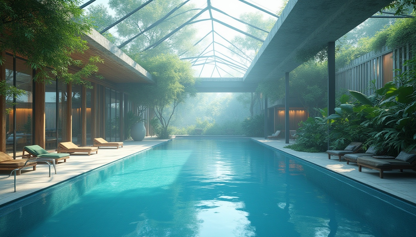 Prompt: Sustainable swimming pool, natural ventilation systems, wind-driven convection, clerestory windows, operable skylights, green roofs, lush vegetation, solar-powered water pumps, energy-efficient filtration systems, saltwater chlorination, soft blue lighting, misty atmosphere, serene ambiance, shallow depth of field, 1/2 composition, realistic reflections, ambient occlusion.Let me know if this meets your requirements!