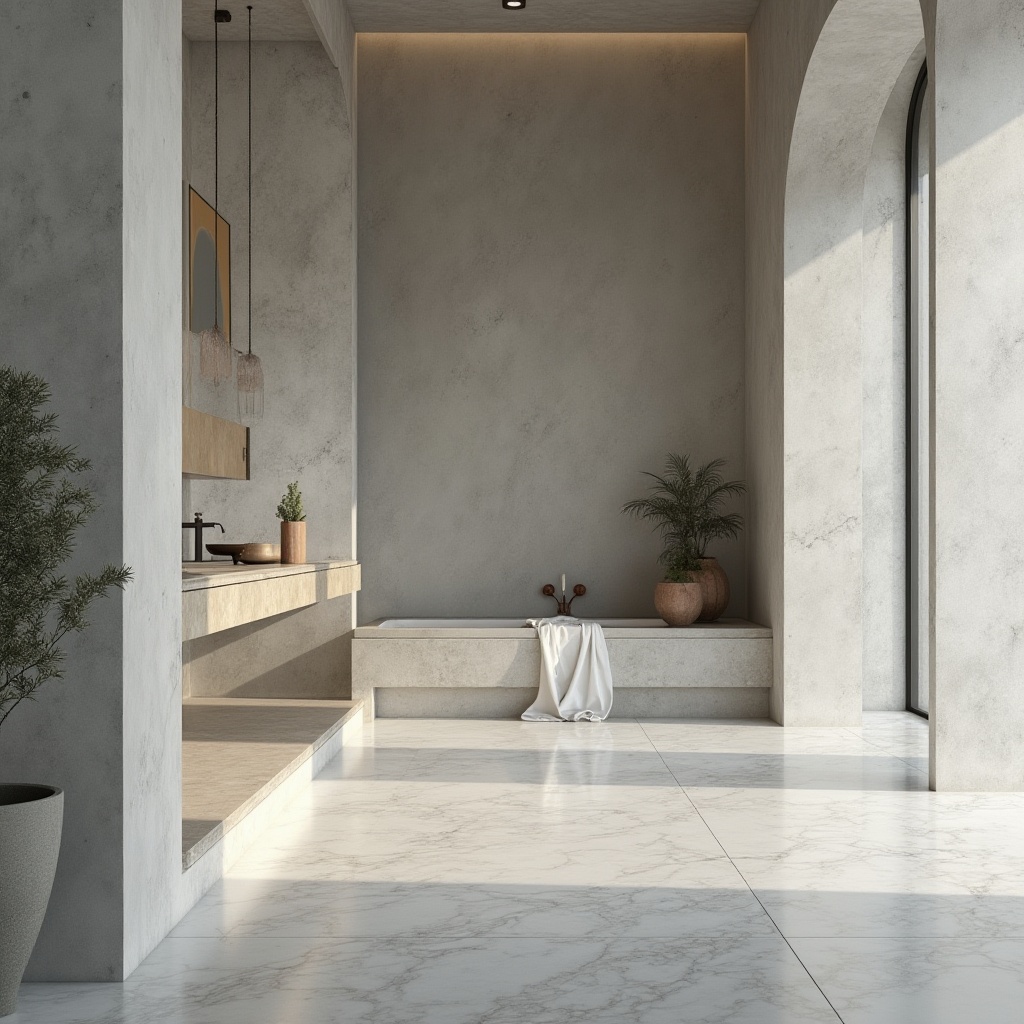 Prompt: Monochromatic interior, smooth concrete walls, polished marble floors, sleek metal accents, minimalist decor, simple shapes, industrial materials, natural textiles, subtle patterns, soft ambient lighting, low-key color palette, 1/1 composition, shallow depth of field, realistic reflections, ambient occlusion.