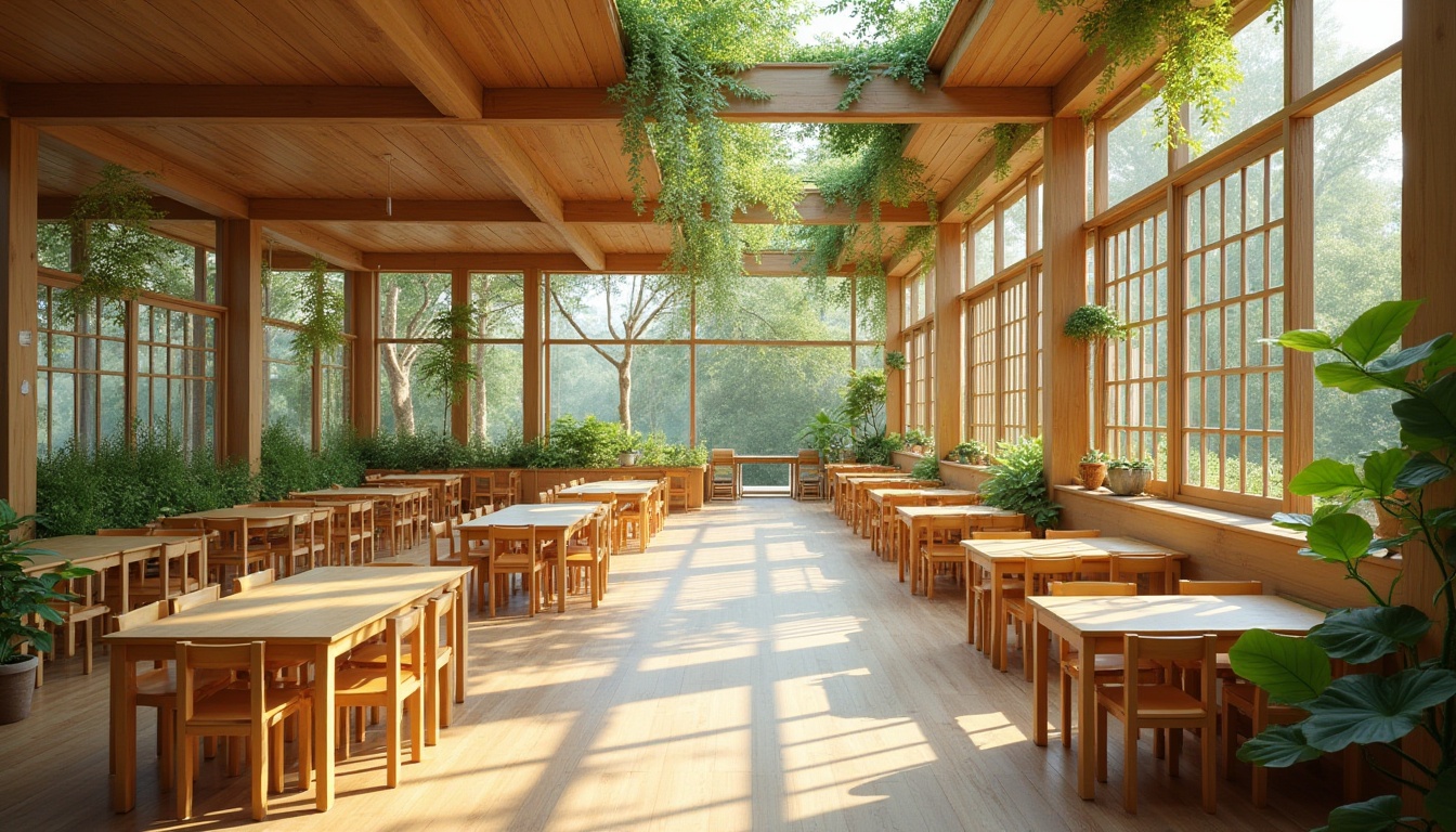 Prompt: Eco-friendly kindergarten, natural wood accents, recycled plastic furniture, low-VOC paint, bamboo flooring, energy-efficient windows, solar panels, green roofs, living walls, organic gardens, rainwater harvesting systems, composting toilets, non-toxic materials, reclaimed wood structures, earthy color palette, soft warm lighting, shallow depth of field, 3/4 composition, panoramic view, realistic textures, ambient occlusion.