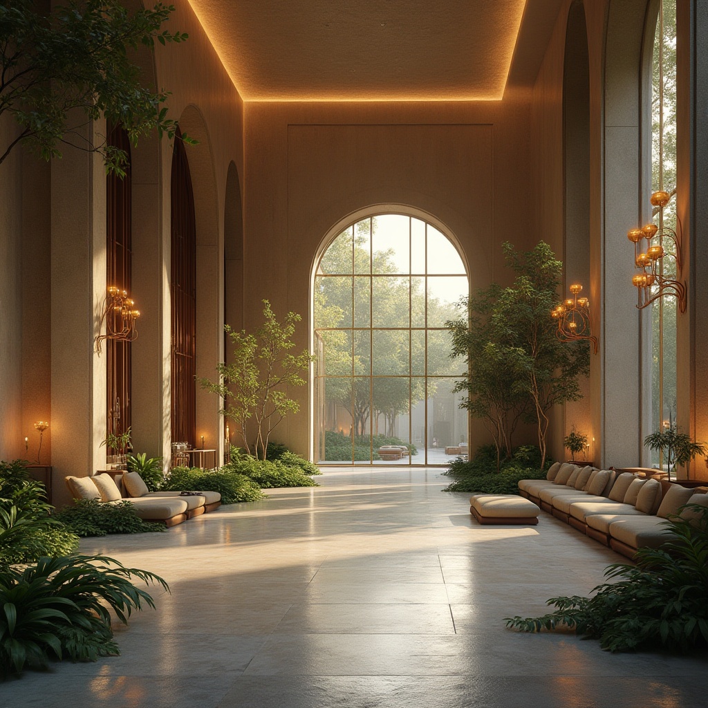 Prompt: Serene memorial center, peaceful atmosphere, natural stone walls, wooden accents, soft warm lighting, calm color palette, comfortable seating areas, gentle water features, lush greenery, soothing music, subtle fragrance, elegant chandeliers, refined furniture, luxurious fabrics, sophisticated textures, intimate scale, 1/1 composition, shallow depth of field, realistic renderings, ambient occlusion.