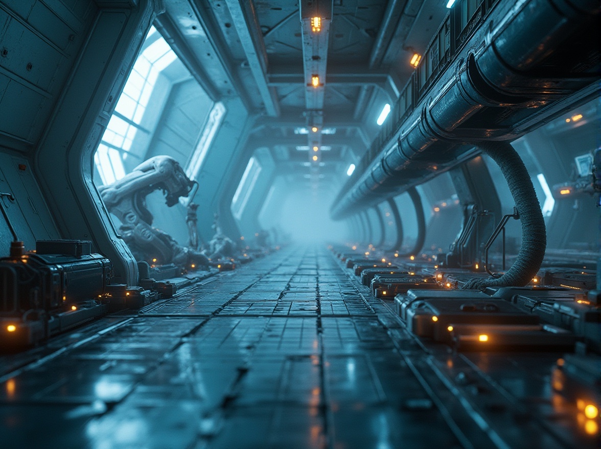 Prompt: Futuristic industrial setting, fibreglass materials, reflective surfaces, sleek metallic accents, angular lines, modern architecture, high-tech machinery, mechanical components, robotic arms, LED lighting, neon glow, misty atmosphere, shallow depth of field, 1/2 composition, realistic textures, ambient occlusion.