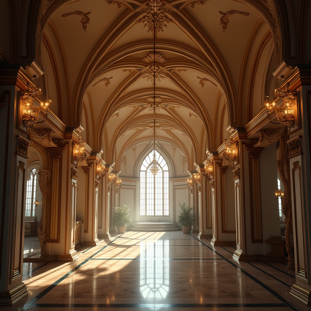 Prompt: Sweeping arches, flowing curves, undulating walls, grand entranceways, ornate facades, Baroque-inspired details, lavish decorations, intricate stonework, polished marble floors, gleaming metal accents, luxurious fabrics, rich wood tones, soft warm lighting, dramatic shadows, 1/1 composition, low-angle view, atmospheric perspective, cinematic mood, romantic ambiance.