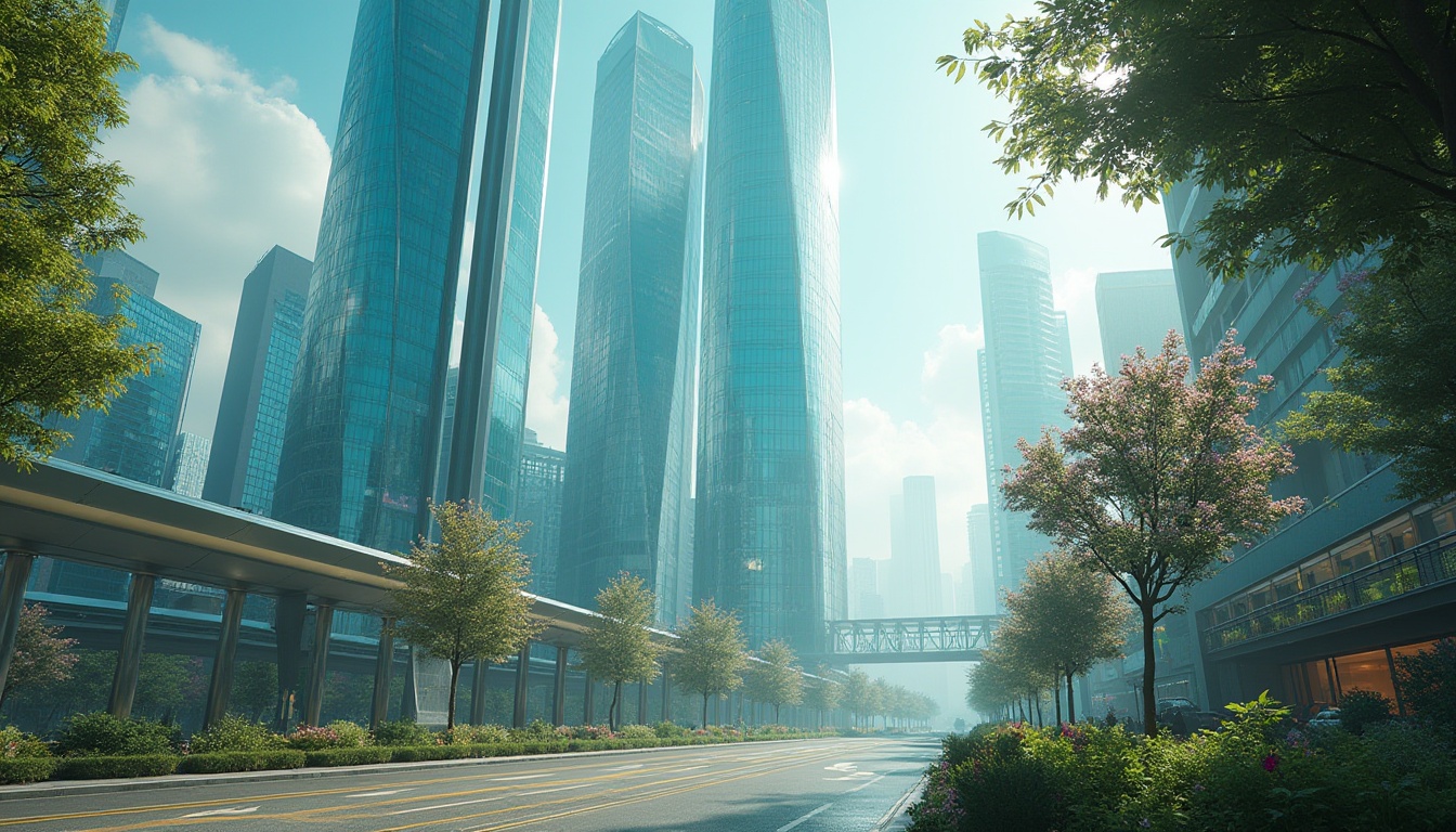 Prompt: Soaring periwinkle skyscraper, undulating curves, iridescent blue-green facade, shimmering glass panels, airy open spaces, modern minimalist interior, sleek metallic accents, soft diffused lighting, misty atmospheric effects, 1/1 composition, realistic reflections, ambient occlusion, serene urban landscape, lush greenery, blooming flowers, vibrant street art, morning dew, gentle warm sunlight.