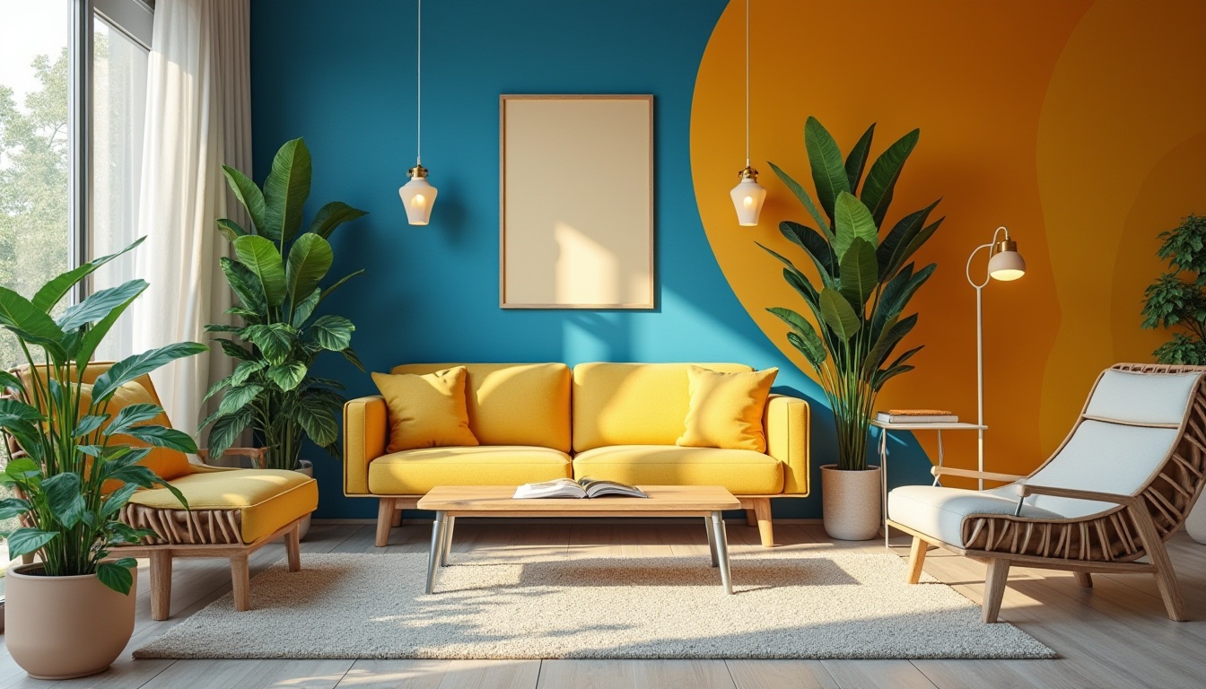 Prompt: Vibrant motivational workspace, energetic yellow accents, deep blue backgrounds, uplifting orange hues, creamy white textures, metallic silver details, bold typography, natural wood furniture, modern minimalist decor, abundant plants, soft warm lighting, shallow depth of field, 1/1 composition, realistic textures, ambient occlusion.