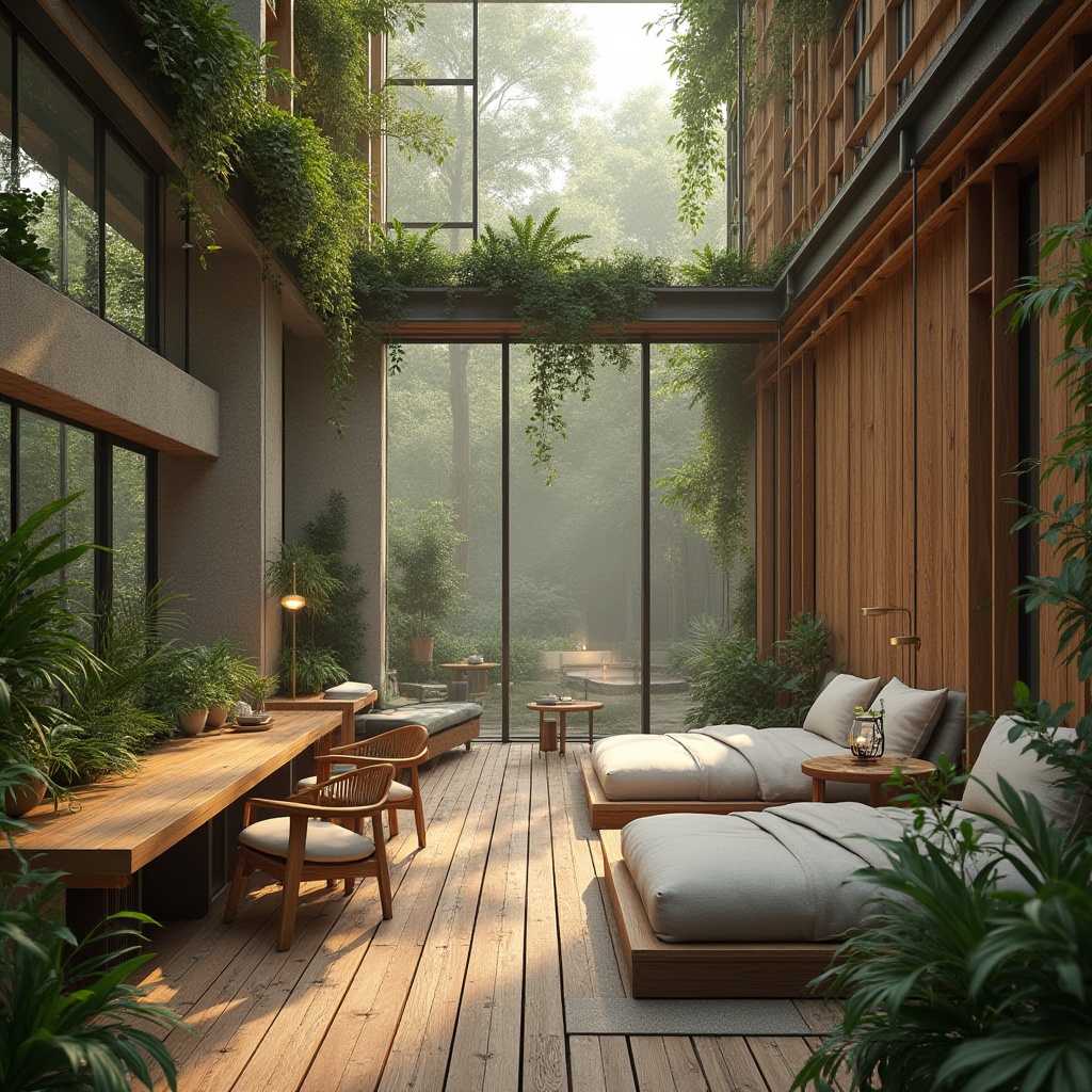 Prompt: Eco-friendly boutique hotel, reclaimed wood accents, living green walls, bamboo flooring, natural fiber upholstery, energy-efficient lighting, solar panels, rainwater harvesting systems, recycled metal frameworks, low-carbon concrete structures, organic gardens, native plant species, misty morning atmosphere, soft warm lighting, shallow depth of field, 1/2 composition, realistic textures, ambient occlusion.