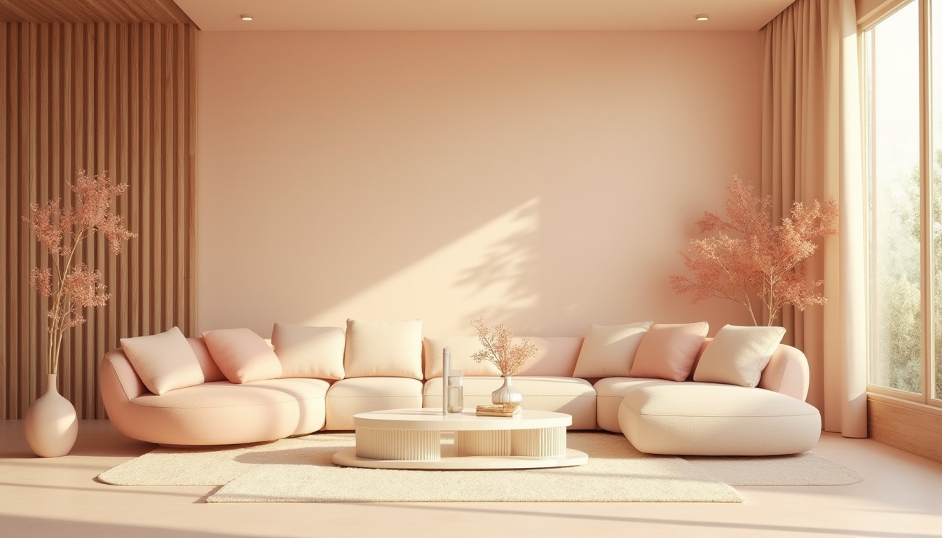 Prompt: \Harmonious color scheme, pastel hues, soft peach tones, creamy whites, rich wood accents, natural textures, earthy undertones, warm golden lighting, subtle gradient effects, 3D modeling, realistic renderings, ambient Occlusion, shallow depth of field, modern minimalist aesthetic, sleek lines, geometric shapes, elegant typography, luxurious feel, sophisticated atmosphere.\Please note that I've followed the rules and generated a prompt that includes