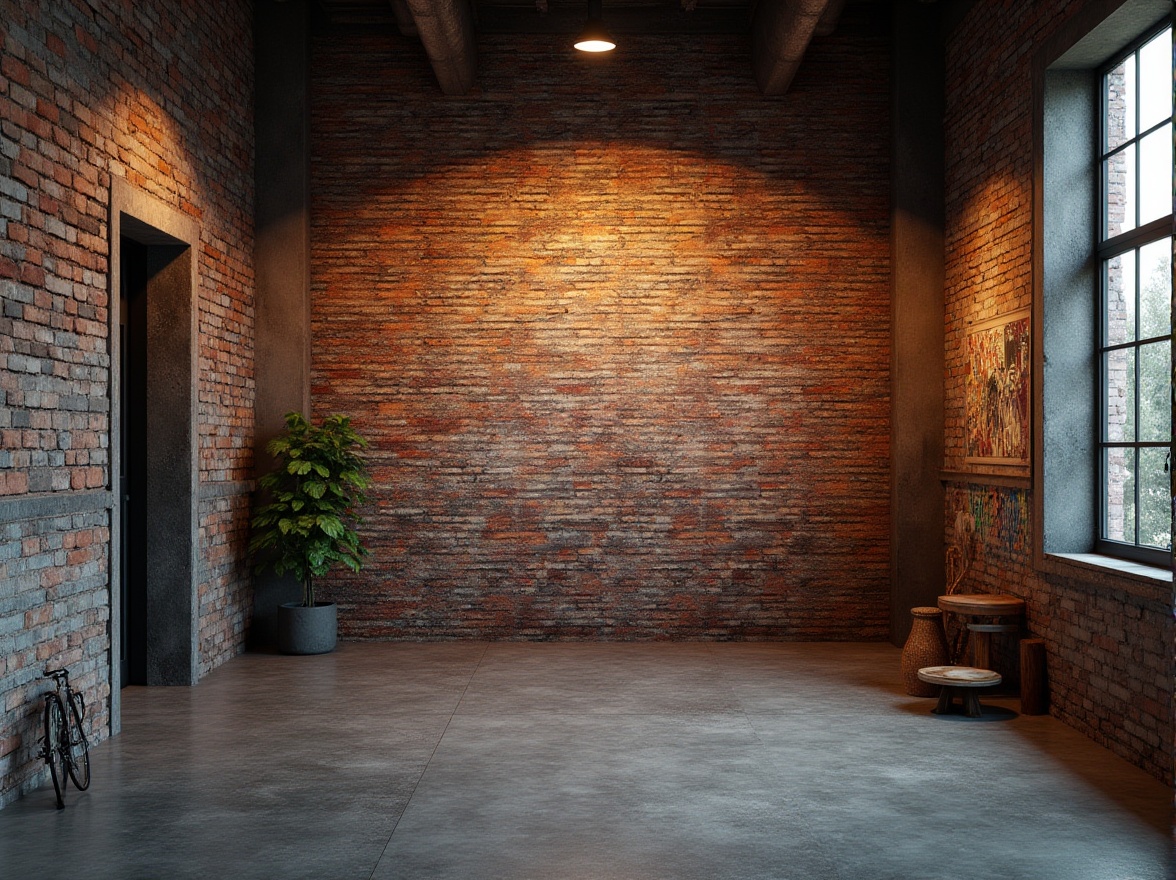 Prompt: Rustic brick walls, distressed wooden planks, rough stone textures, metallic mesh surfaces, ornate ceramic tiles, vibrant graffiti murals, industrial concrete floors, minimalist steel beams, natural wood grain patterns, warm ambient lighting, dramatic shadows, atmospheric fog effects, cinematic close-up shots, detailed 3D modeling, high-dynamic-range rendering, realistic material reflections, intricate architectural details.