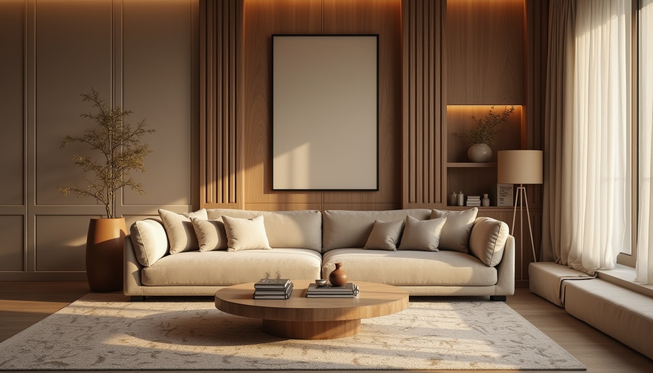 Prompt: Luxurious living room, plush velvet sofa, soft silk cushions, warm beige carpet, natural linen upholstery, subtle patterned rugs, ambient lamp lighting, cozy reading nook, elegant drapery, rich wood accents, modern minimalist decor, calm atmosphere, shallow depth of field, 1/1 composition, realistic fabric textures.