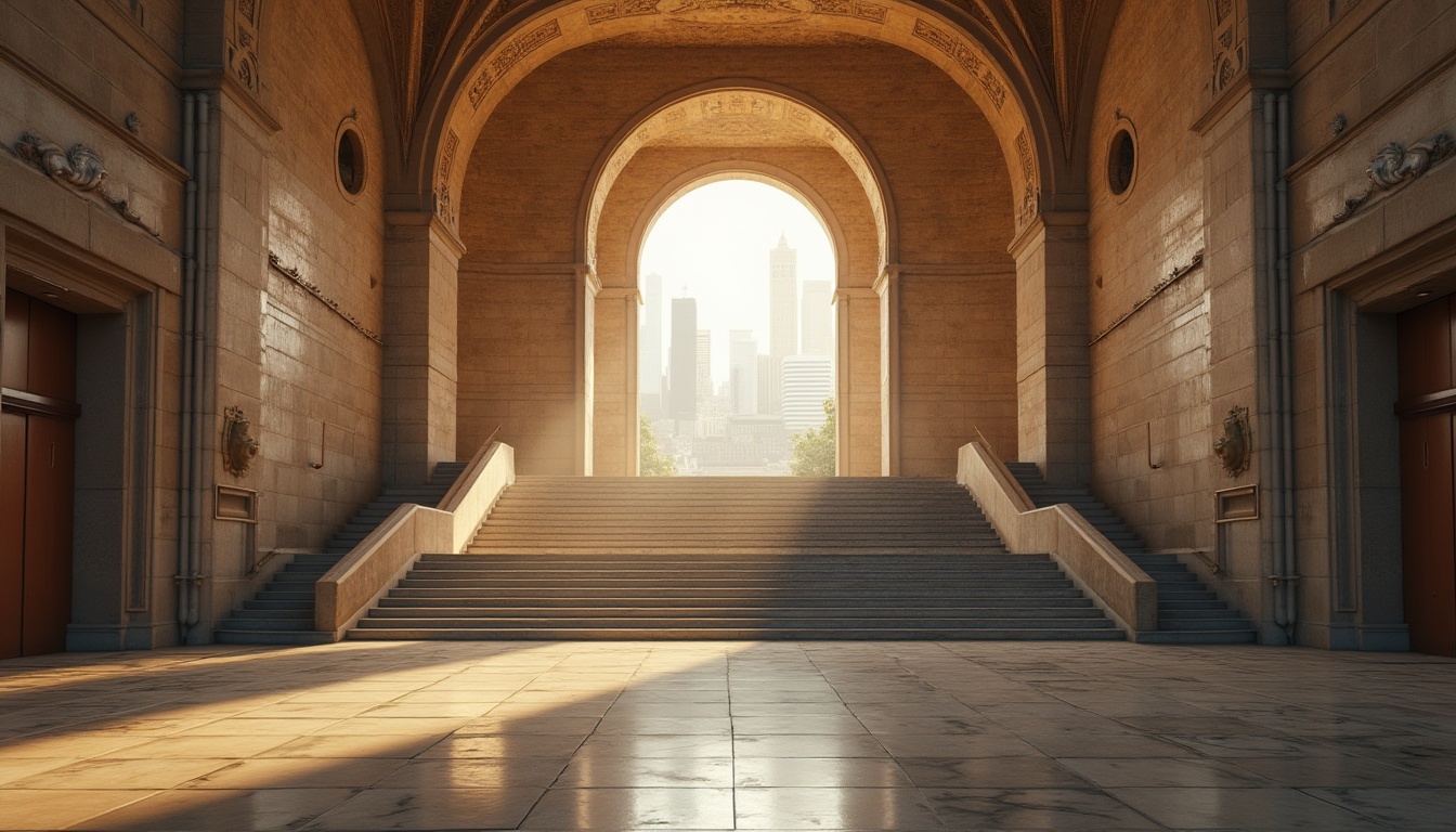 Prompt: Intricate archways, grand staircases, ornate columns, majestic domes, sweeping curves, minimalist lines, industrial pipes, exposed brick walls, polished concrete floors, geometric patterns, urban cityscape, modern skyscrapers, bustling streets, warm golden lighting, low-angle shot, 1/2 composition, cinematic atmosphere, realistic textures, ambient occlusion.