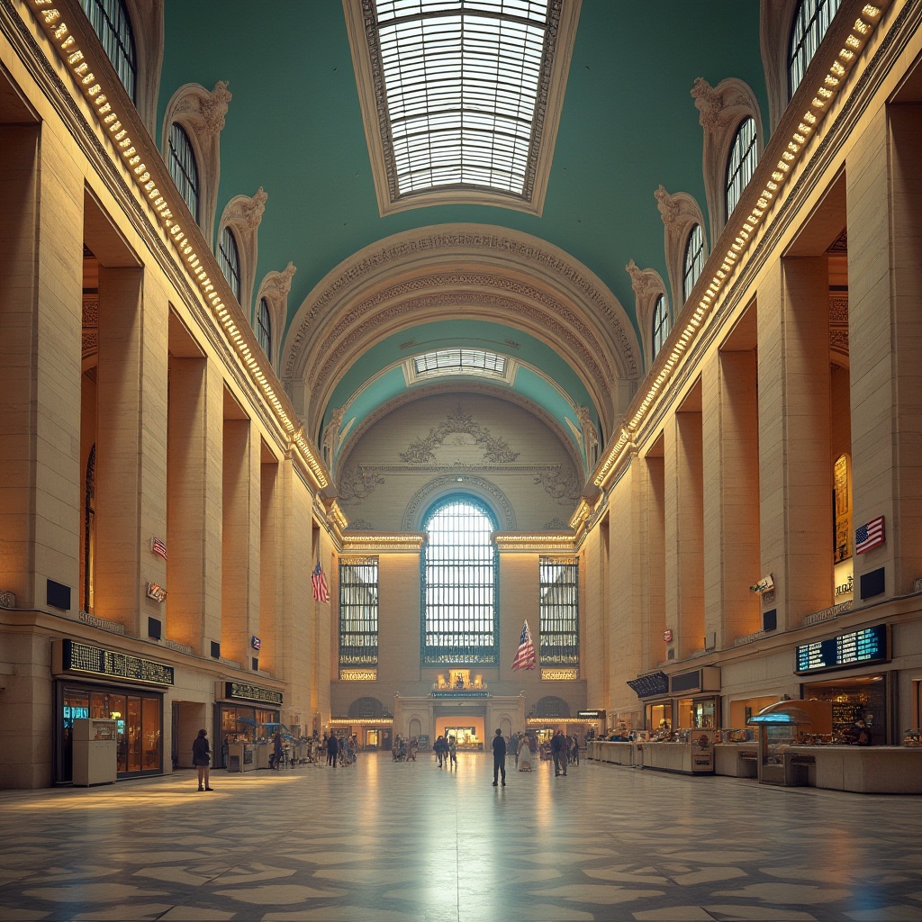 Prompt: Grandiose transportation hub, neoclassical facade design, ornate columns, intricate moldings, symmetrical architecture, grand archways, imposing clock towers, majestic entrance halls, high ceilings, marble flooring, bronze detailing, subtle warm lighting, shallow depth of field, 1/1 composition, realistic textures, ambient occlusion, vibrant urban atmosphere, bustling city streets, morning sunlight, soft shadows.