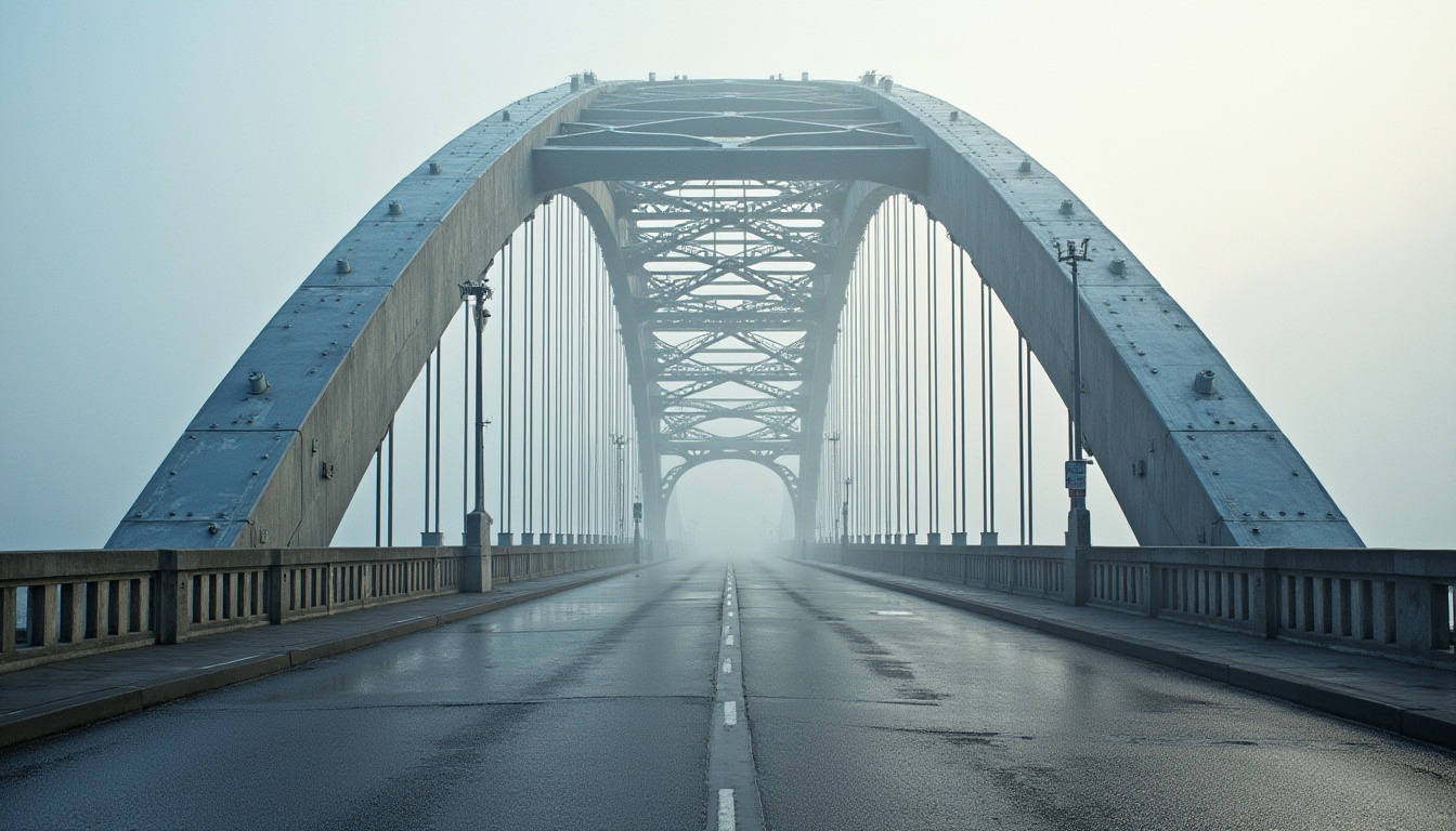 Prompt: \Elegant vehicular bridge, arching structure, suspension cables, metallic latticework, riveted steel beams, weathered stone piers, asphalt roadways, pedestrian walkways, modernist architectural style, functional design, urban cityscape, misty morning atmosphere, soft diffused lighting, shallow depth of field, 1/2 composition, symmetrical framing, realistic reflections, ambient occlusion.\Let me know if this meets your requirements!